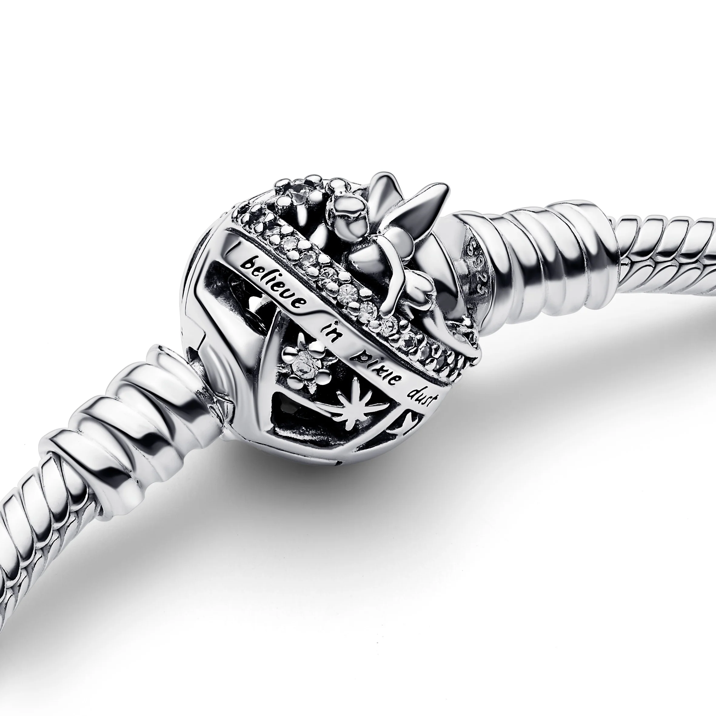 Disney Tinkerbell Snake Chain Sterling Silver Bracelet With Clear Cubic Zirconia - Image 4