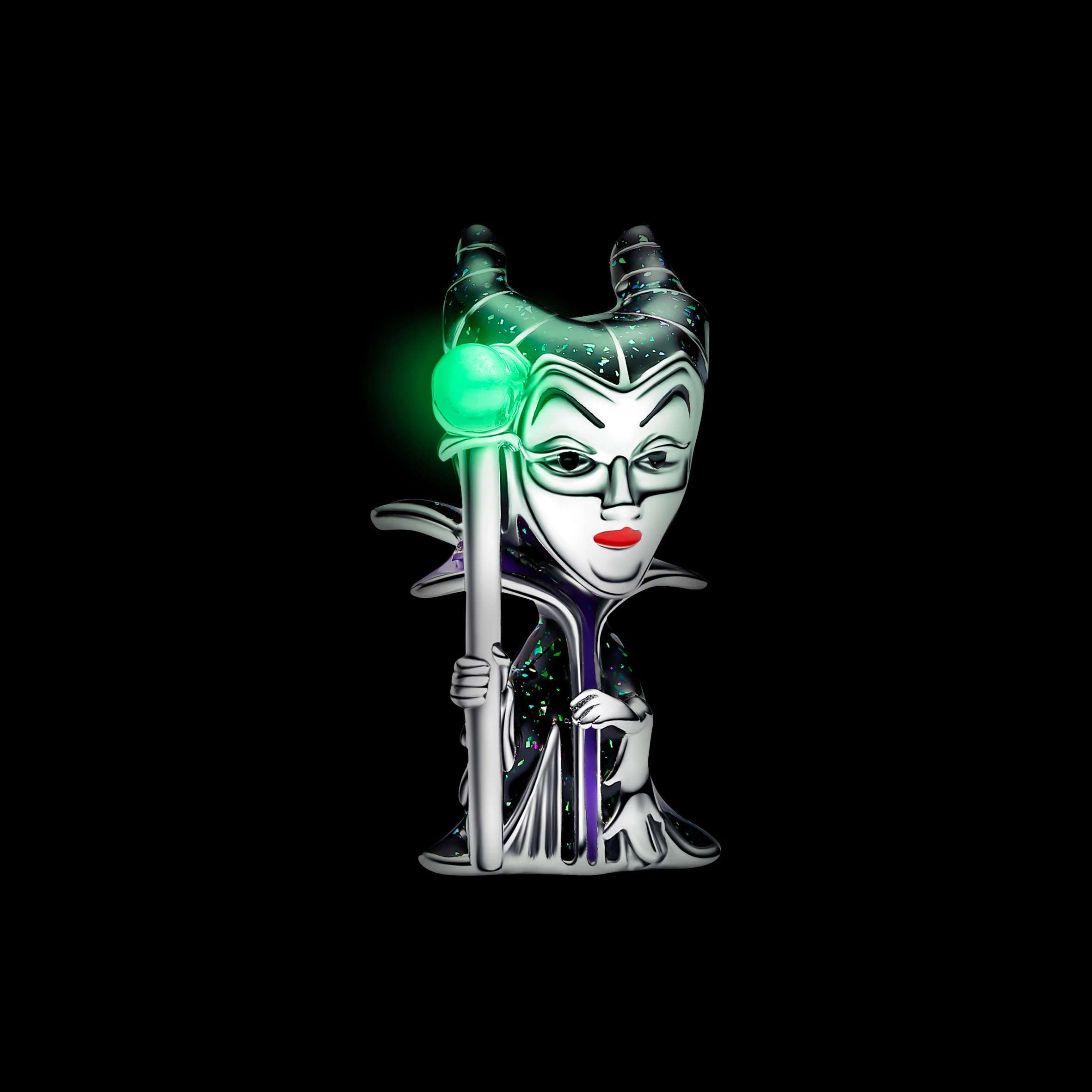 Disney Villains Maleficent Sterling Silver Charm With Glittery Green Black, Red And Glow In The Dark Blue Enamel - Image 5