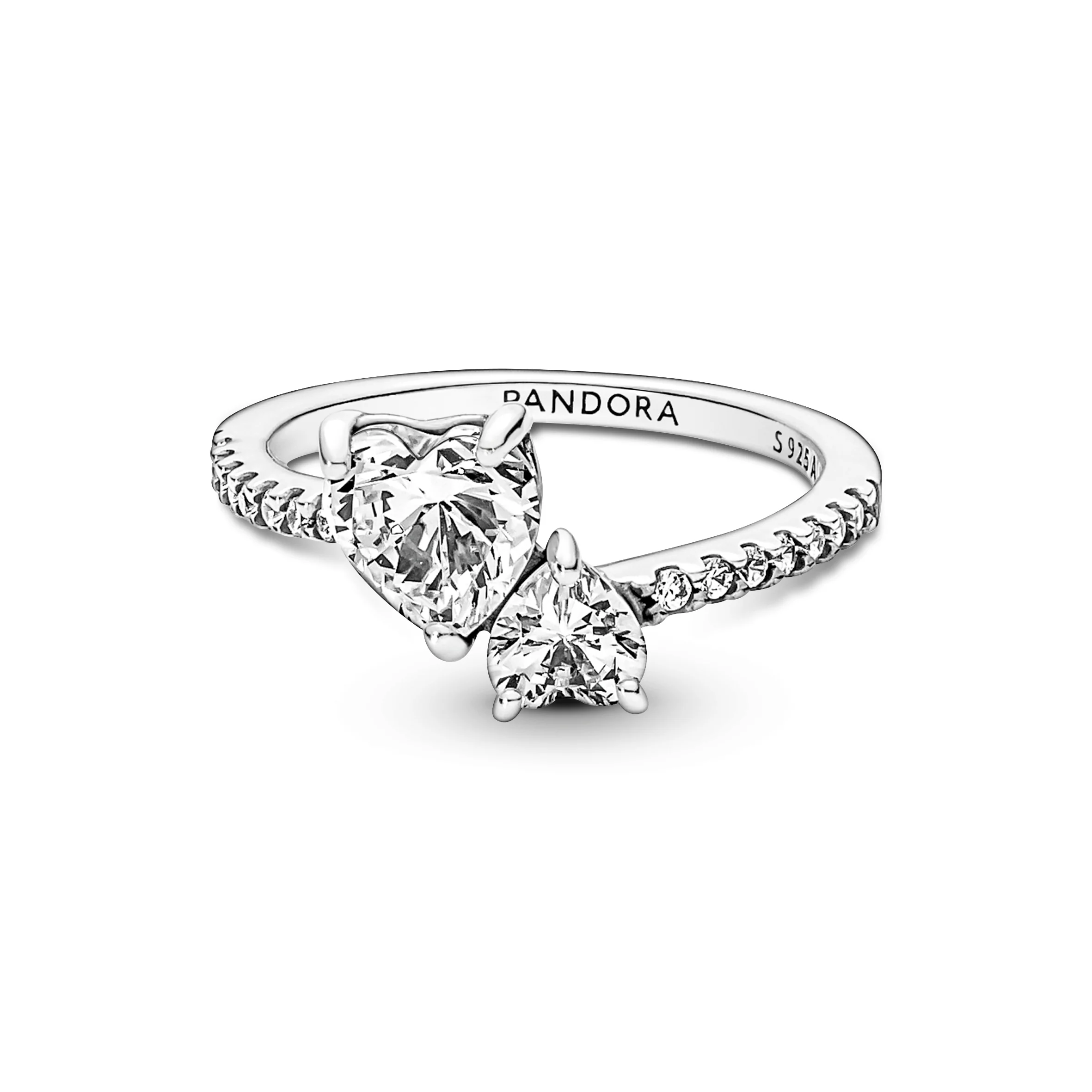 Double Heart Sterling Silver Ring With Clear Cubic Zirconia - Image 3