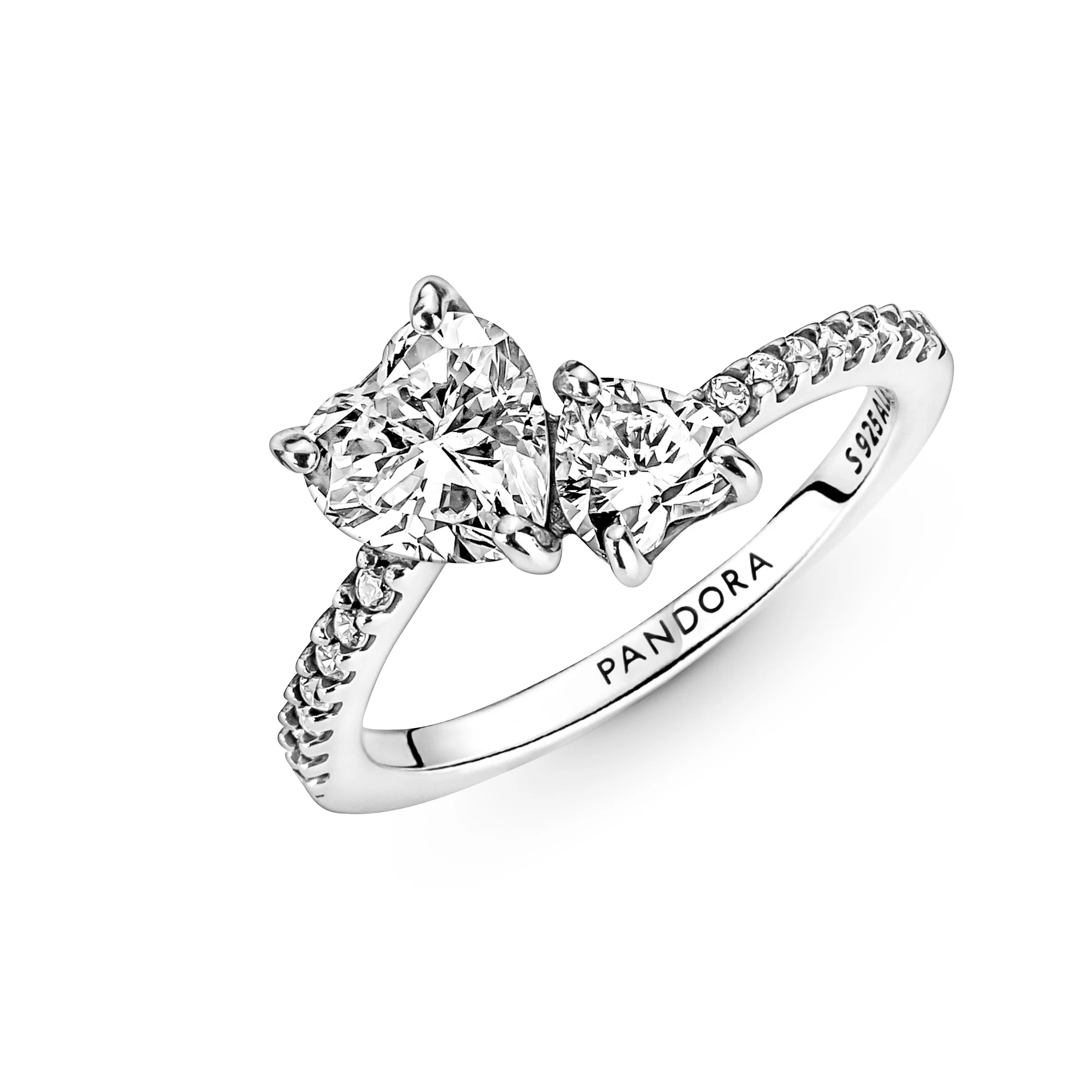 Double Heart Sterling Silver Ring With Clear Cubic Zirconia - Image 4