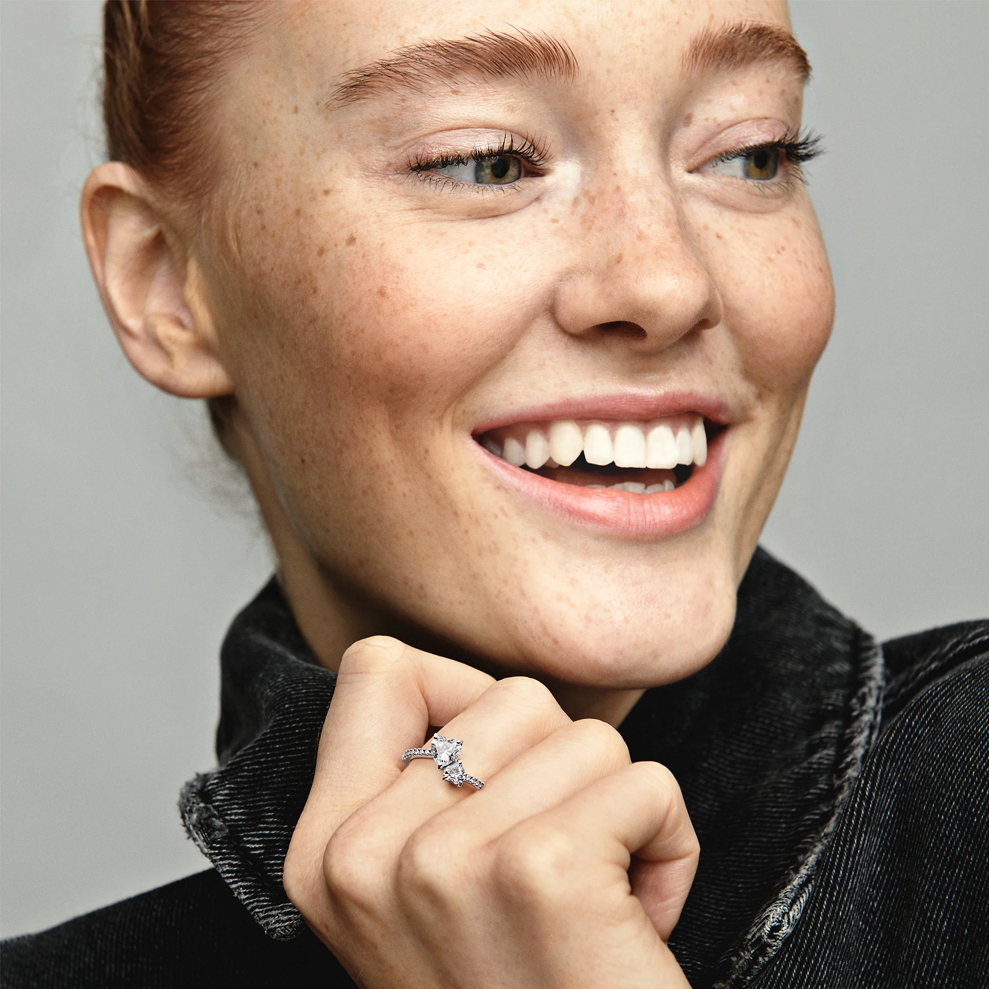 Double Heart Sterling Silver Ring With Clear Cubic Zirconia - Image 5