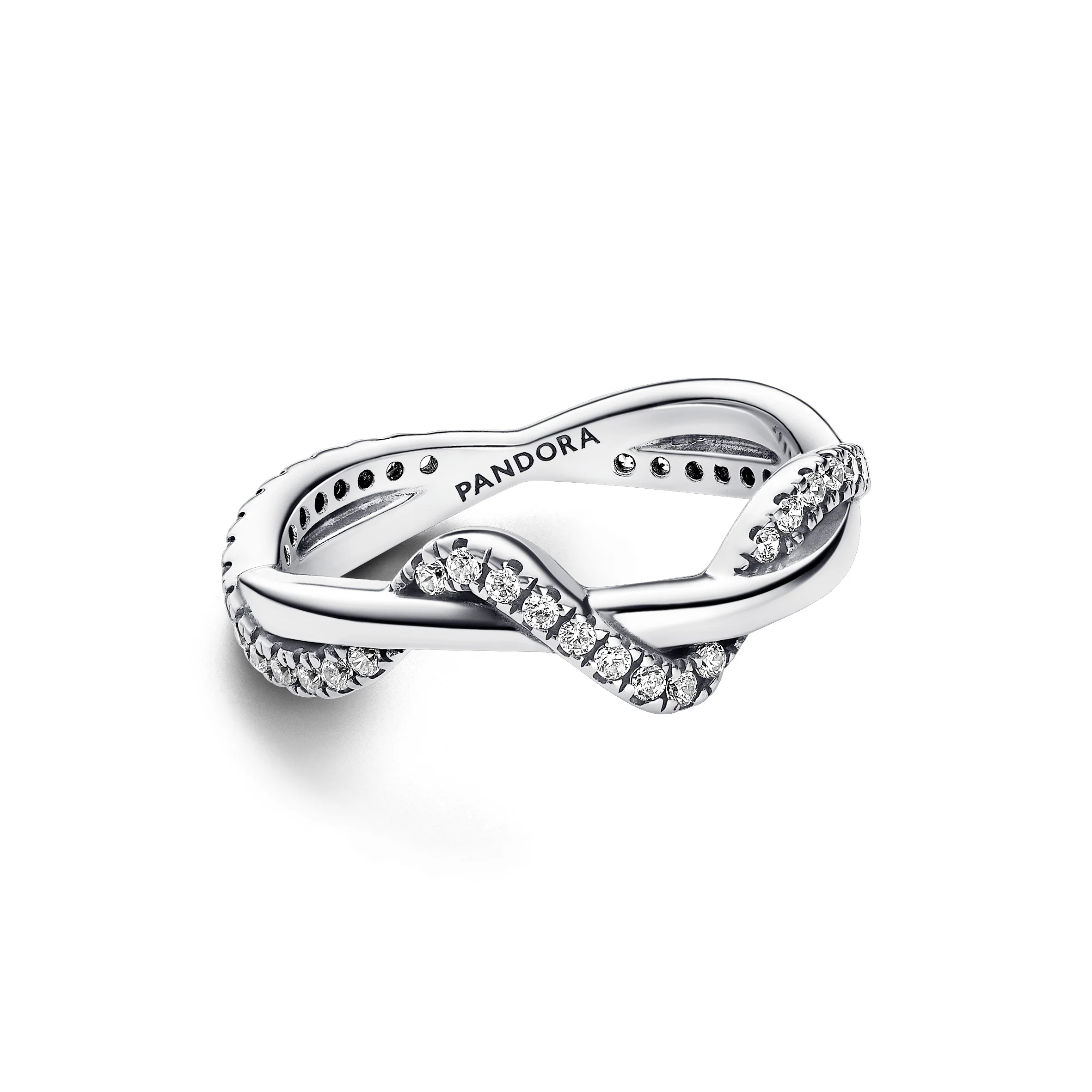 Double Wave Sterling Silver Ring With Clear Cubic Zirconia - Image 3