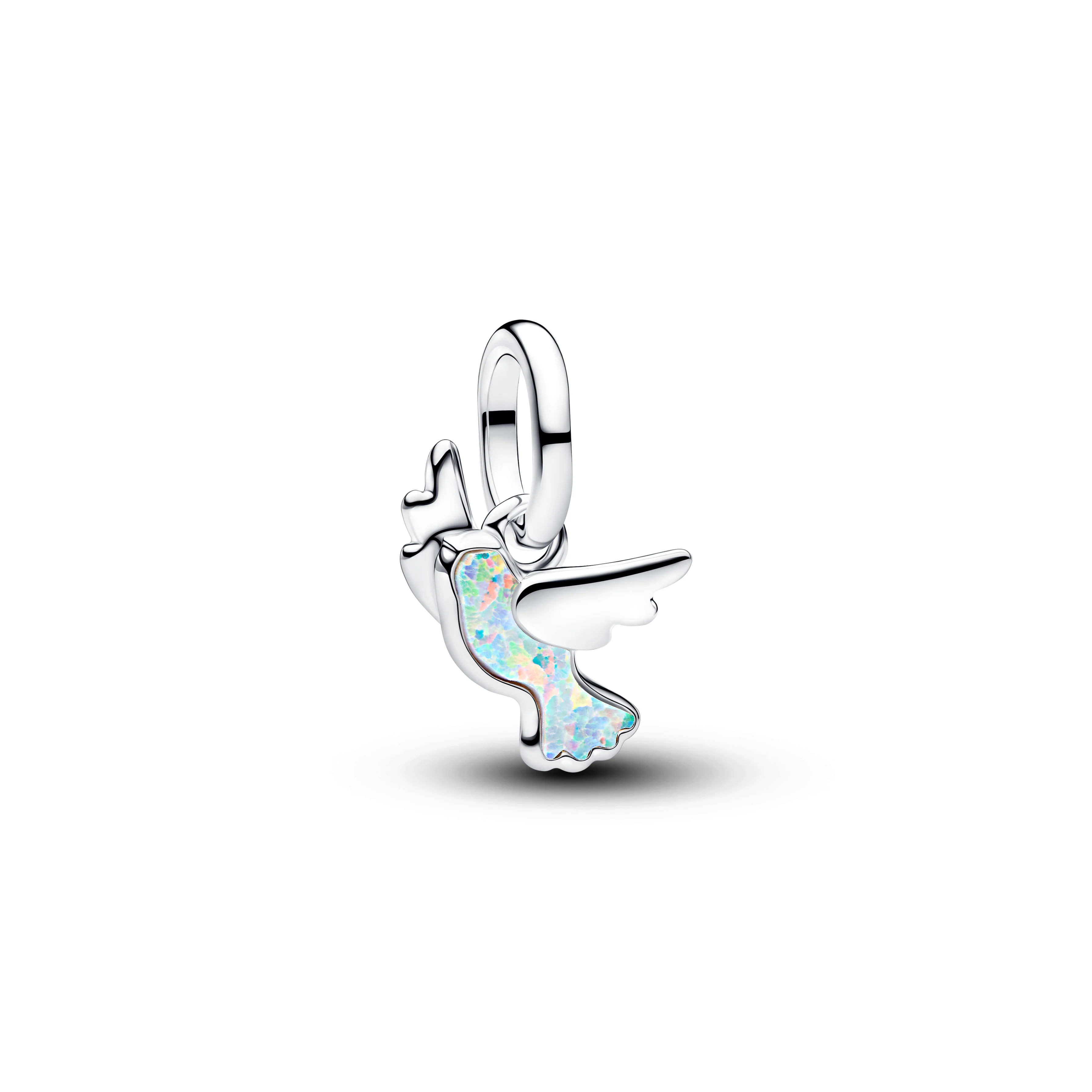 Dove Sterling Silver Mini Dangle With White Lab-Created Opal