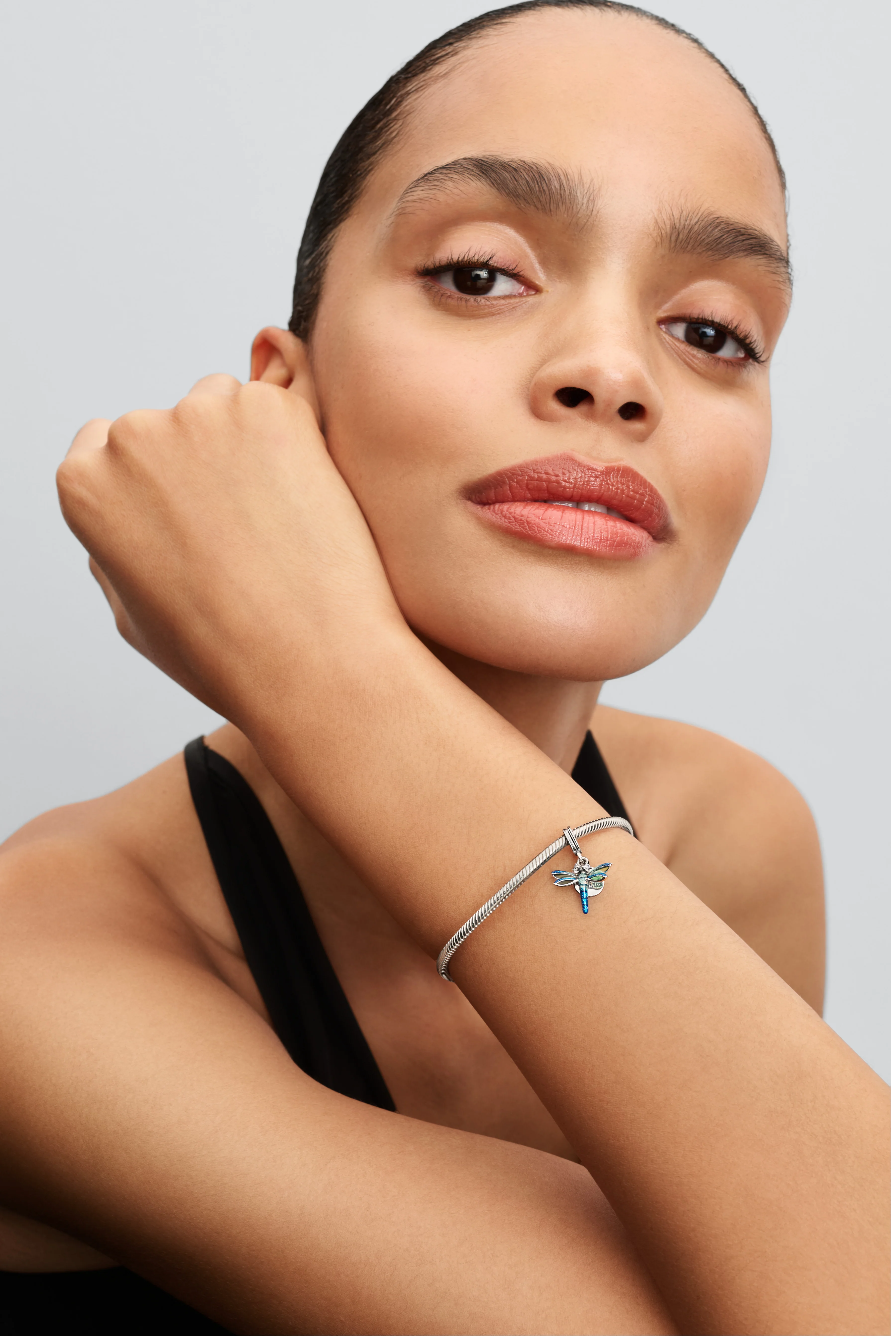 Dragonfly Sterling Silver Double Dangle With Clear Cubic Zirconia And Glittery Blue Enamel - Image 3
