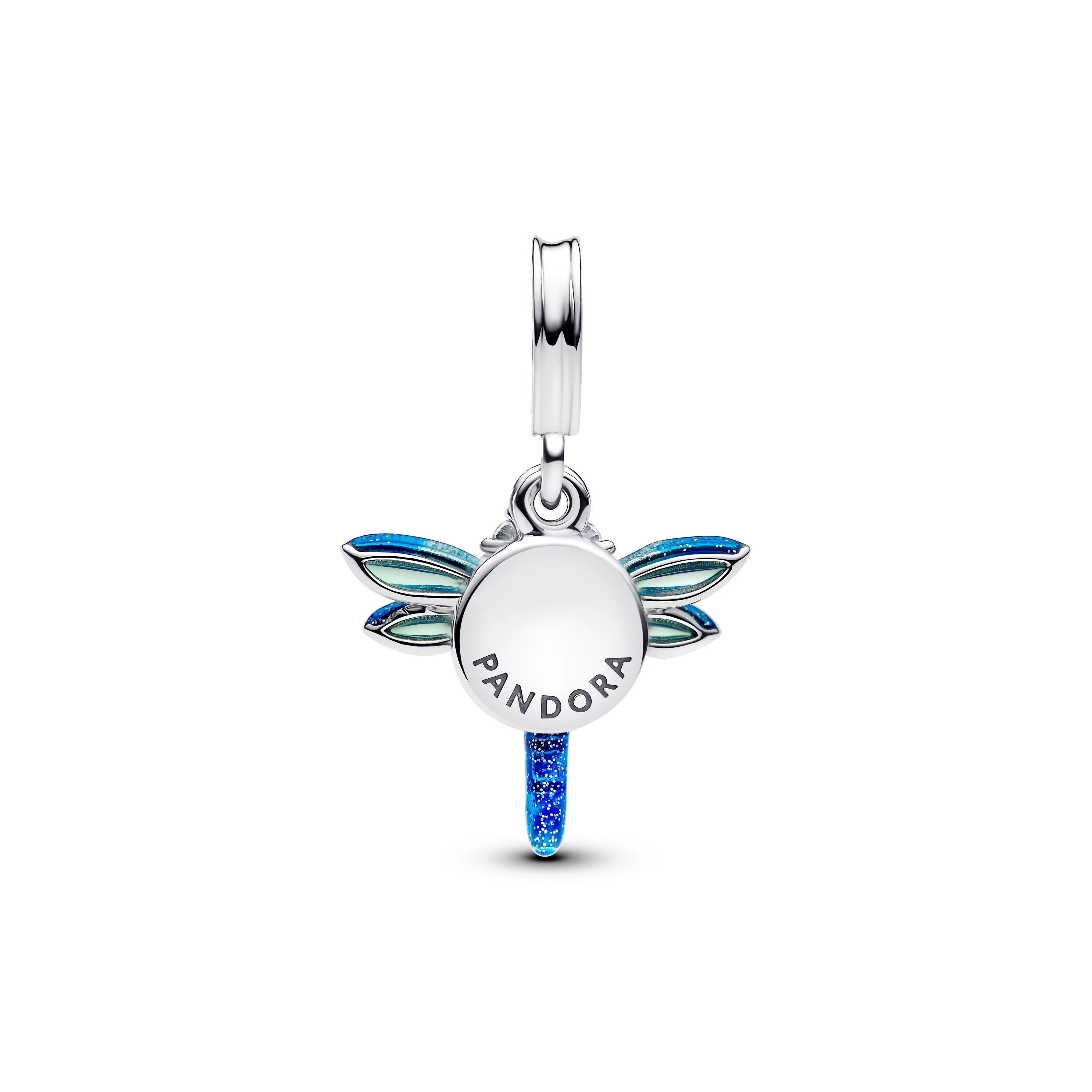 Dragonfly Sterling Silver Double Dangle With Clear Cubic Zirconia And Glittery Blue Enamel - Image 4