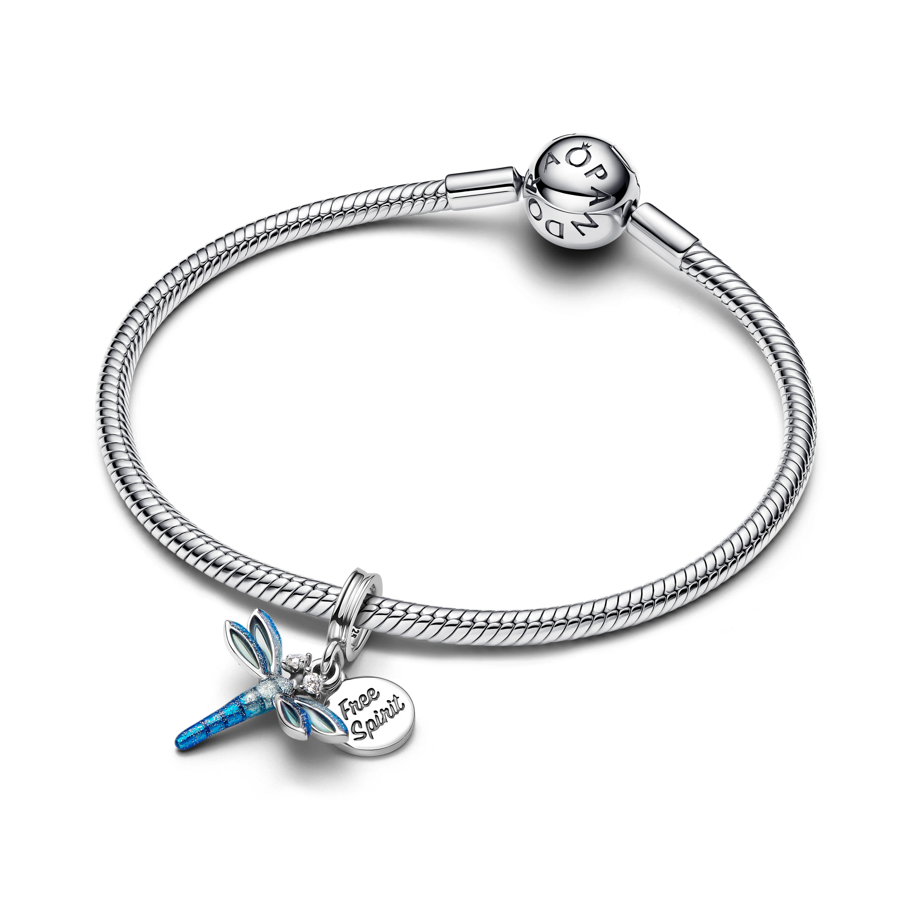 Dragonfly Sterling Silver Double Dangle With Clear Cubic Zirconia And Glittery Blue Enamel - Image 5