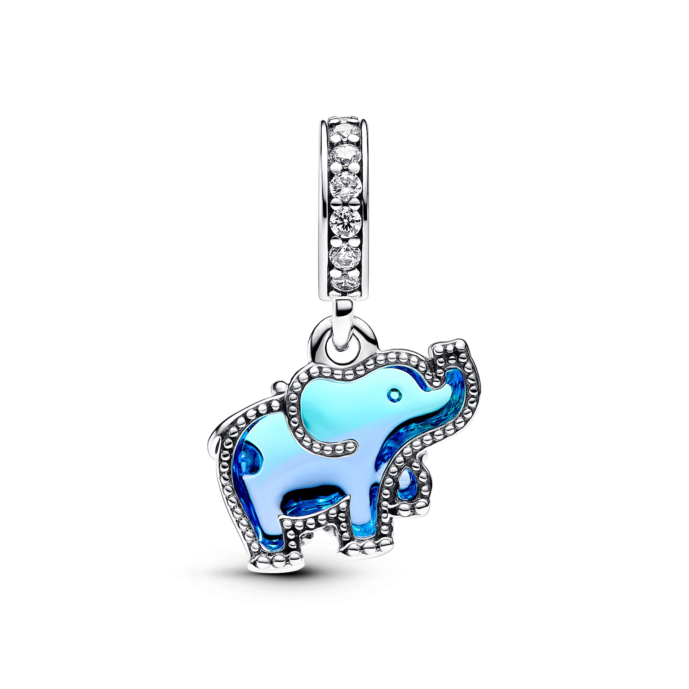 Elephant Sterling Silver Dangle With Clear Cubic Zirconia And Gradient Blue And Purple Murano Glass - Image 3