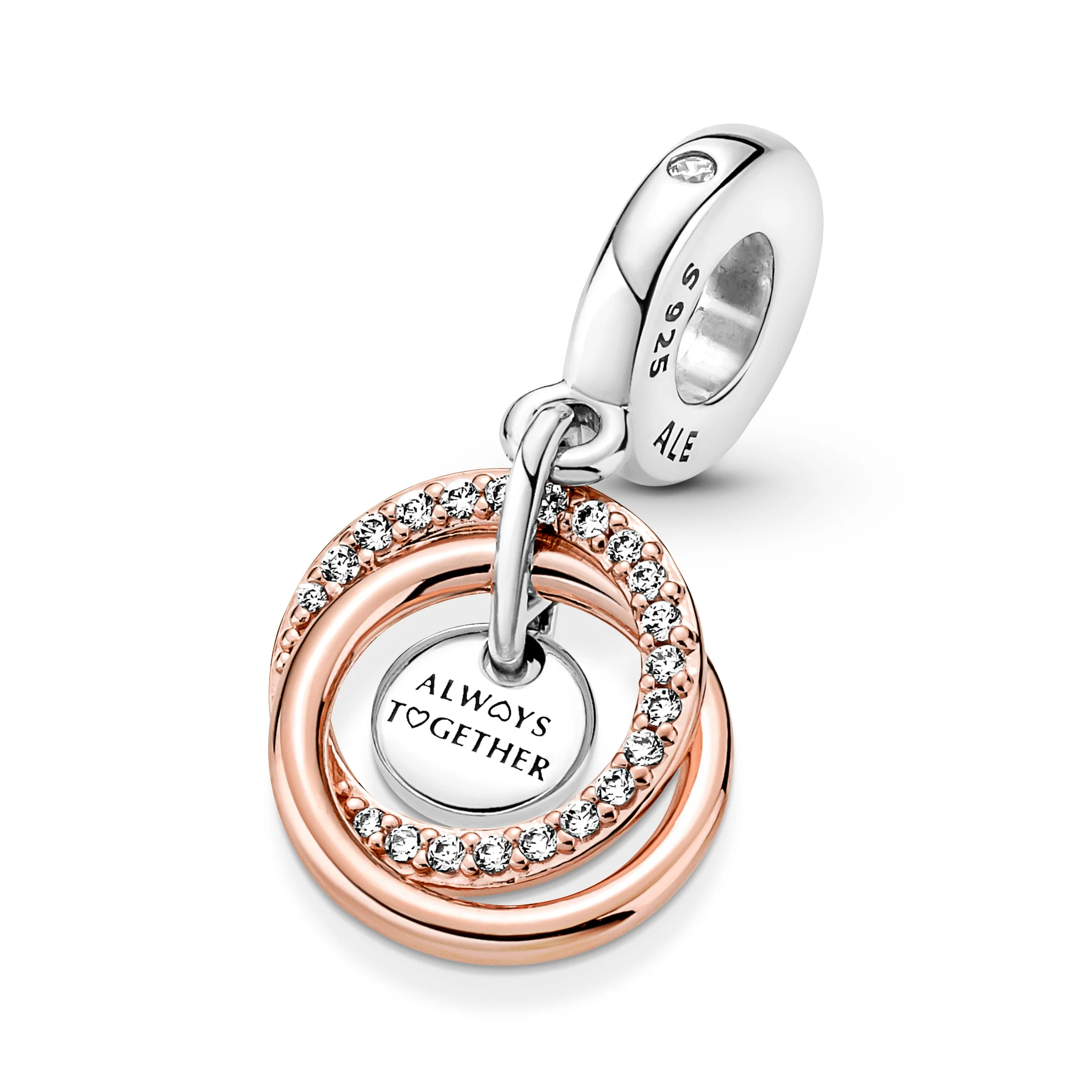 Encircled Sterling Silver And 14K Rose Gold-Plated Dangle With Clear Cubic Zirconia - Image 5