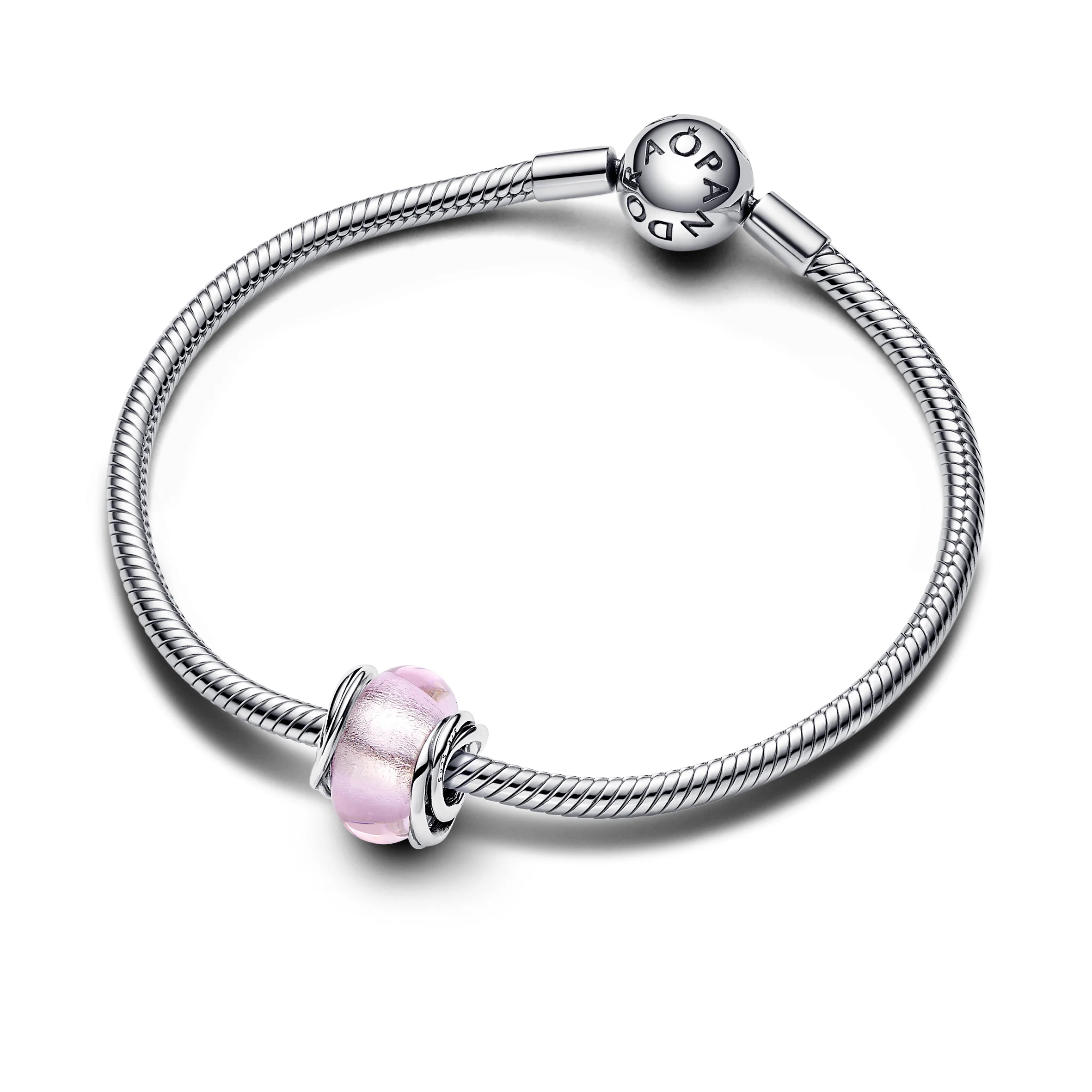 Encircled Sterling Silver Charm With Pink Murano Glass And Silver Foil - Image 4