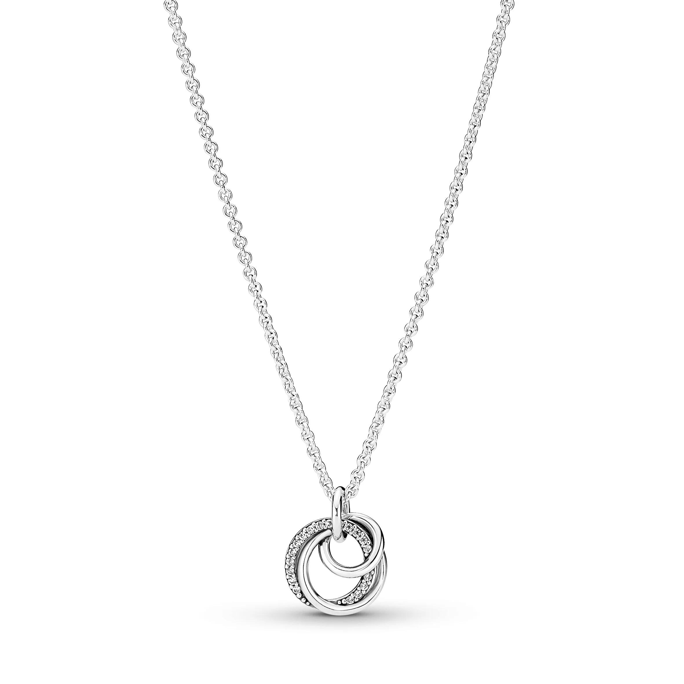 Encircled Sterling Silver Necklace With Clear Cubic Zirconia Pendant
