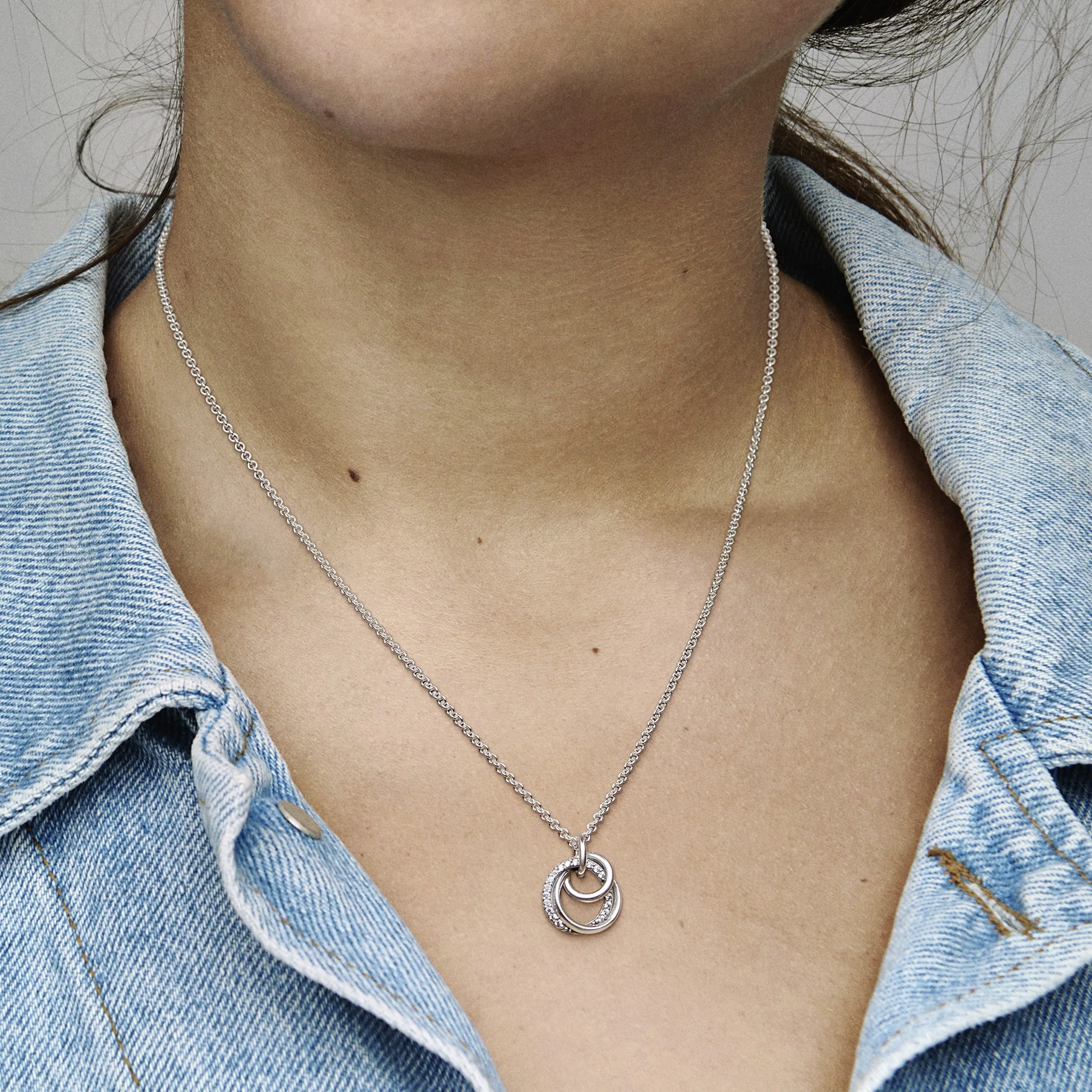 Encircled Sterling Silver Necklace With Clear Cubic Zirconia Pendant - Image 3