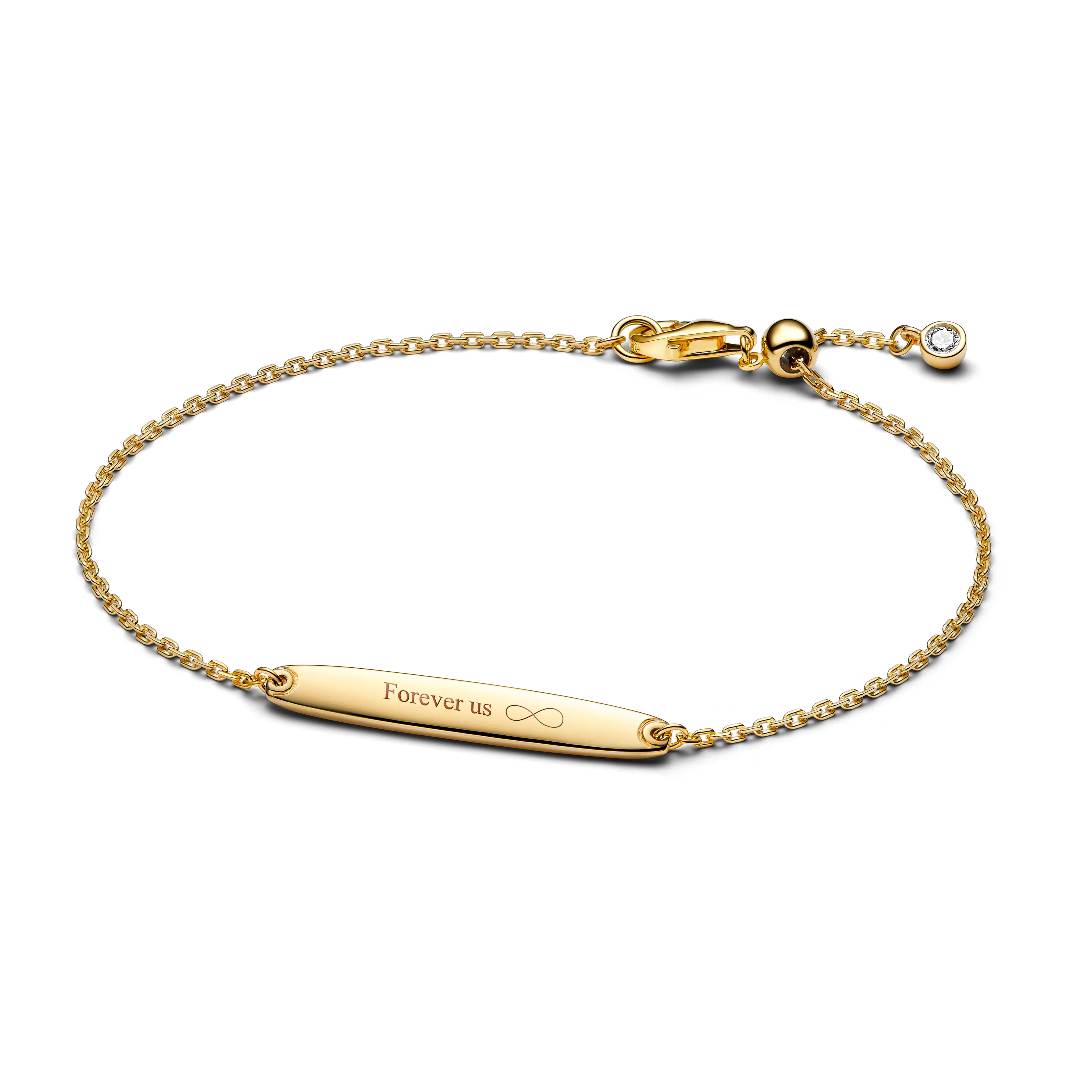 Engravable 14K Gold-Plated Bar Bracelet With Clear Cubic Zirconia