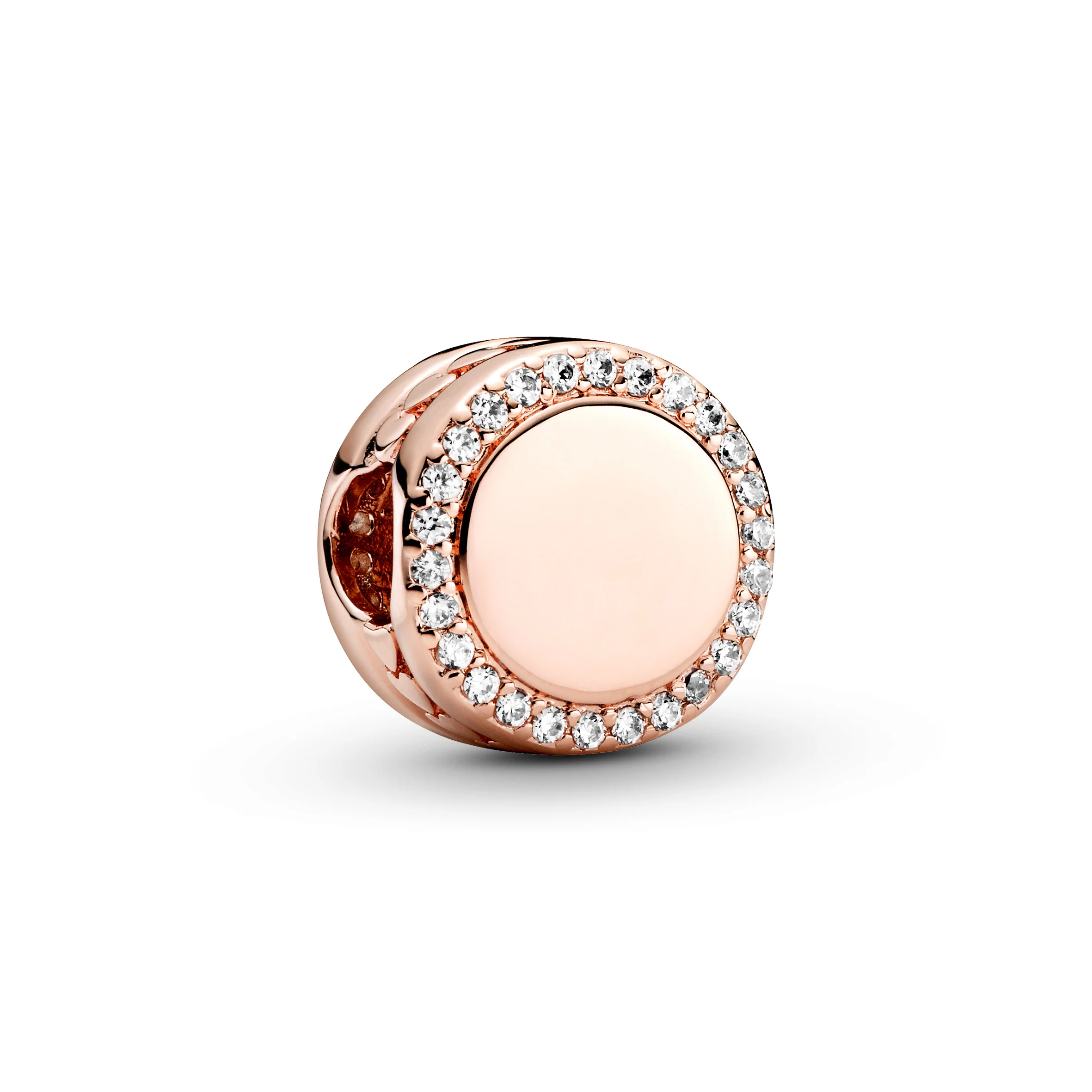 Engravable 14K Rose Gold-Plated Charm With Clear Cubic Zirconia - Image 5