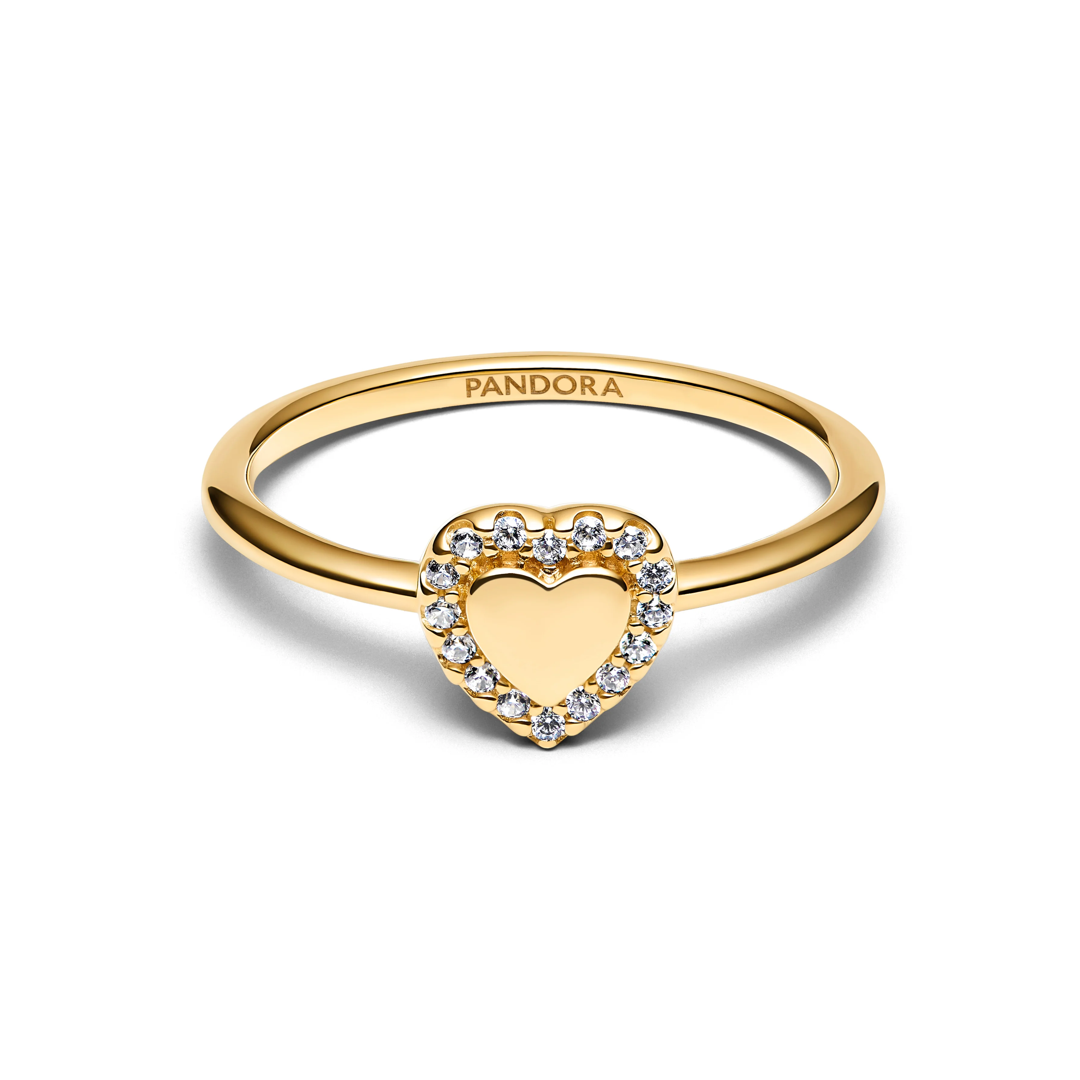 Engravable Heart 14K Gold-Plated Ring With Clear Cubic Zirconia - Image 3