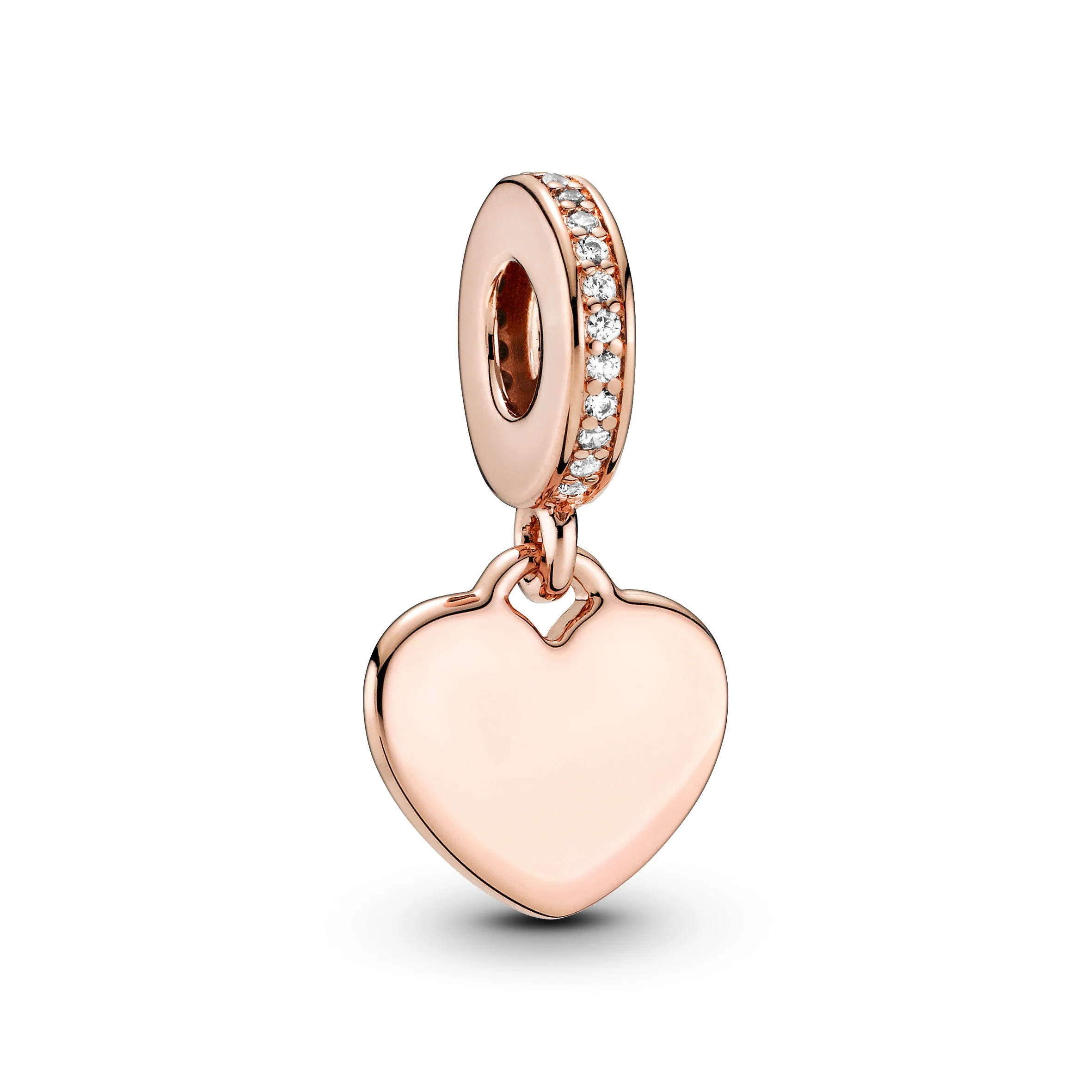 Engravable Heart Disc 14K Rose Gold-Plated Dangle With Clear Cubic Zirconia - Image 3