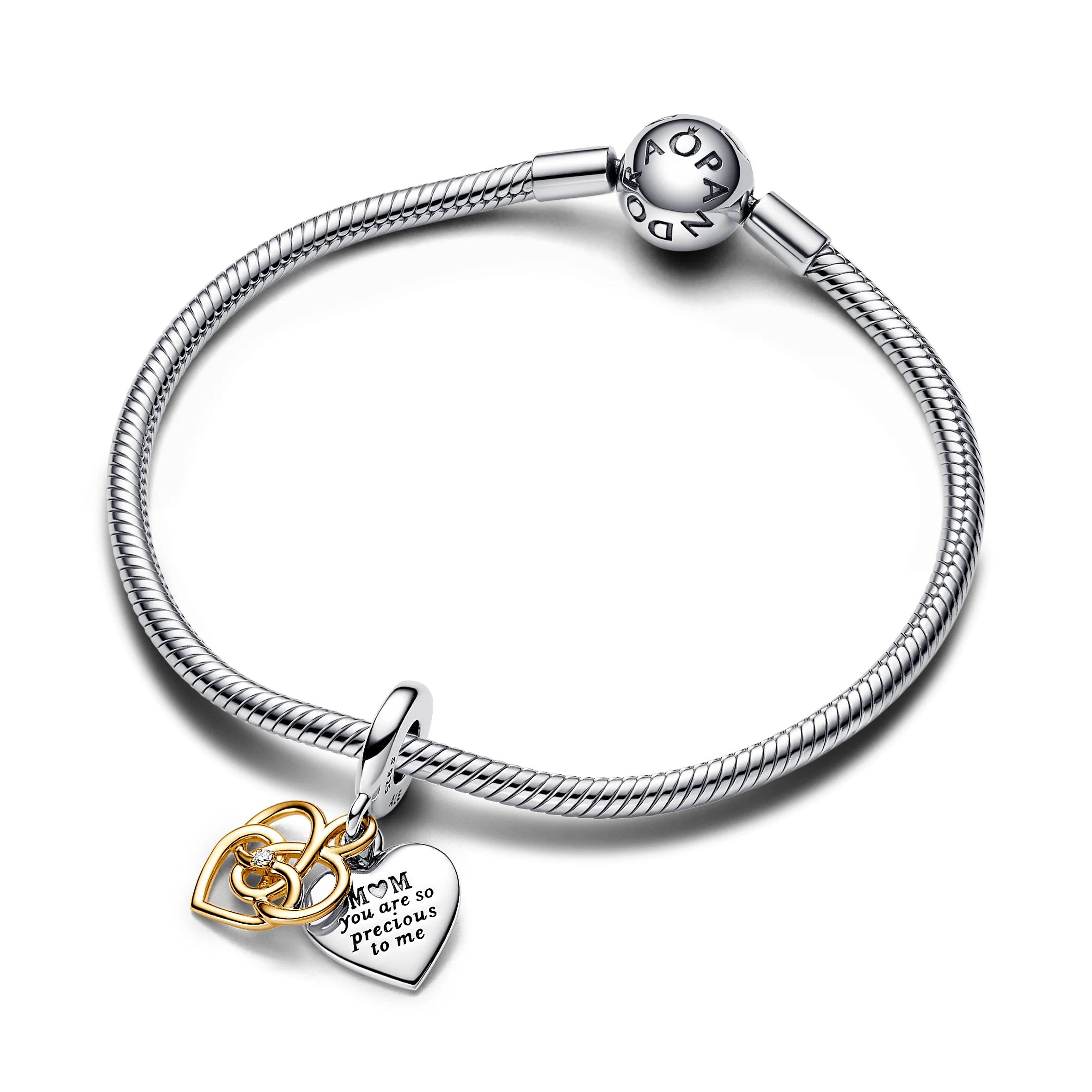 Engravable Heart Sterling Silver And 14K Gold-Plated Double Dangle With 0.009 Ct Tw Ghi Vs2+Round Brilliant-Cut Lab-Grown Diamond - Image 4