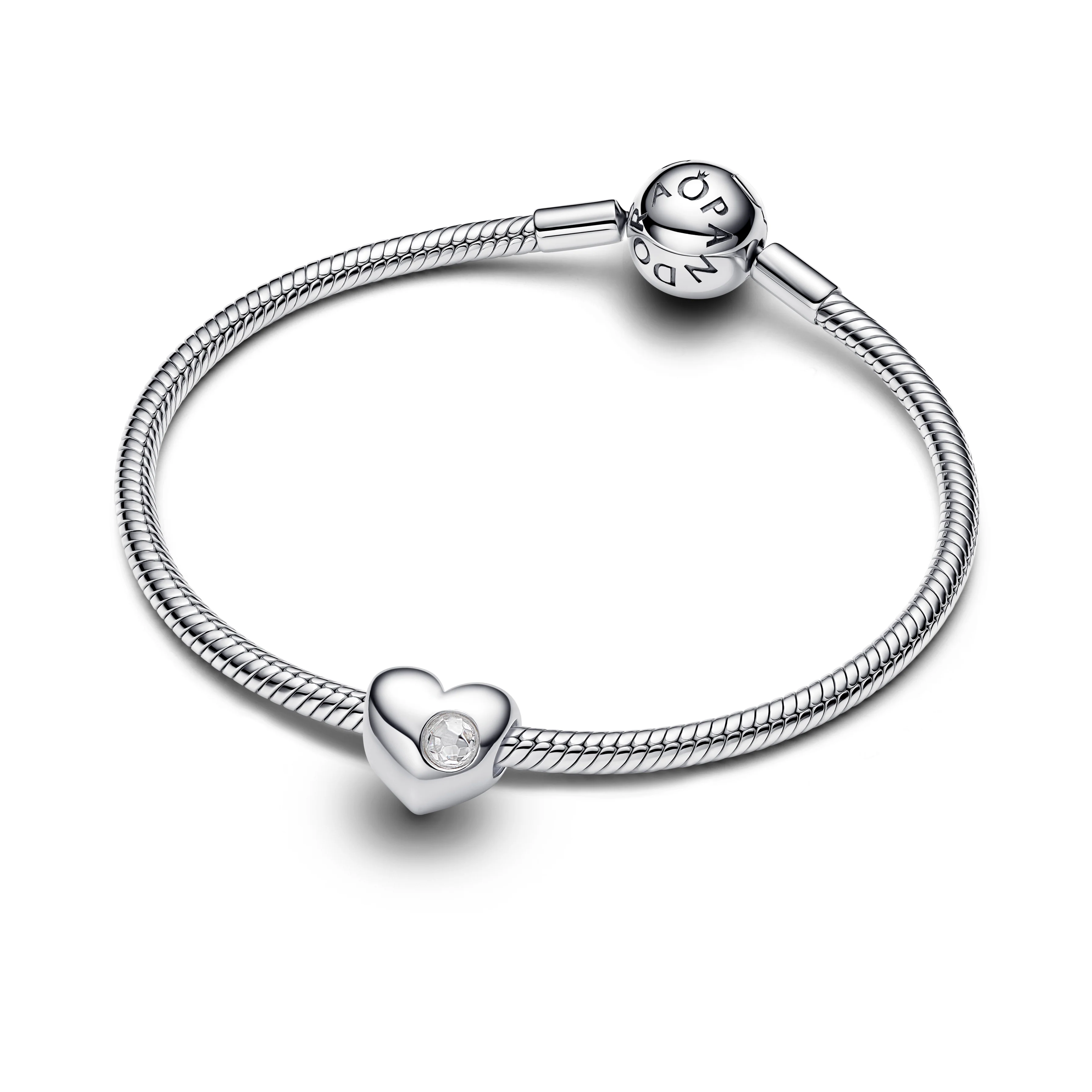 Engravable Heart Sterling Silver Charm With Clear Cubic Zirconia - Image 4