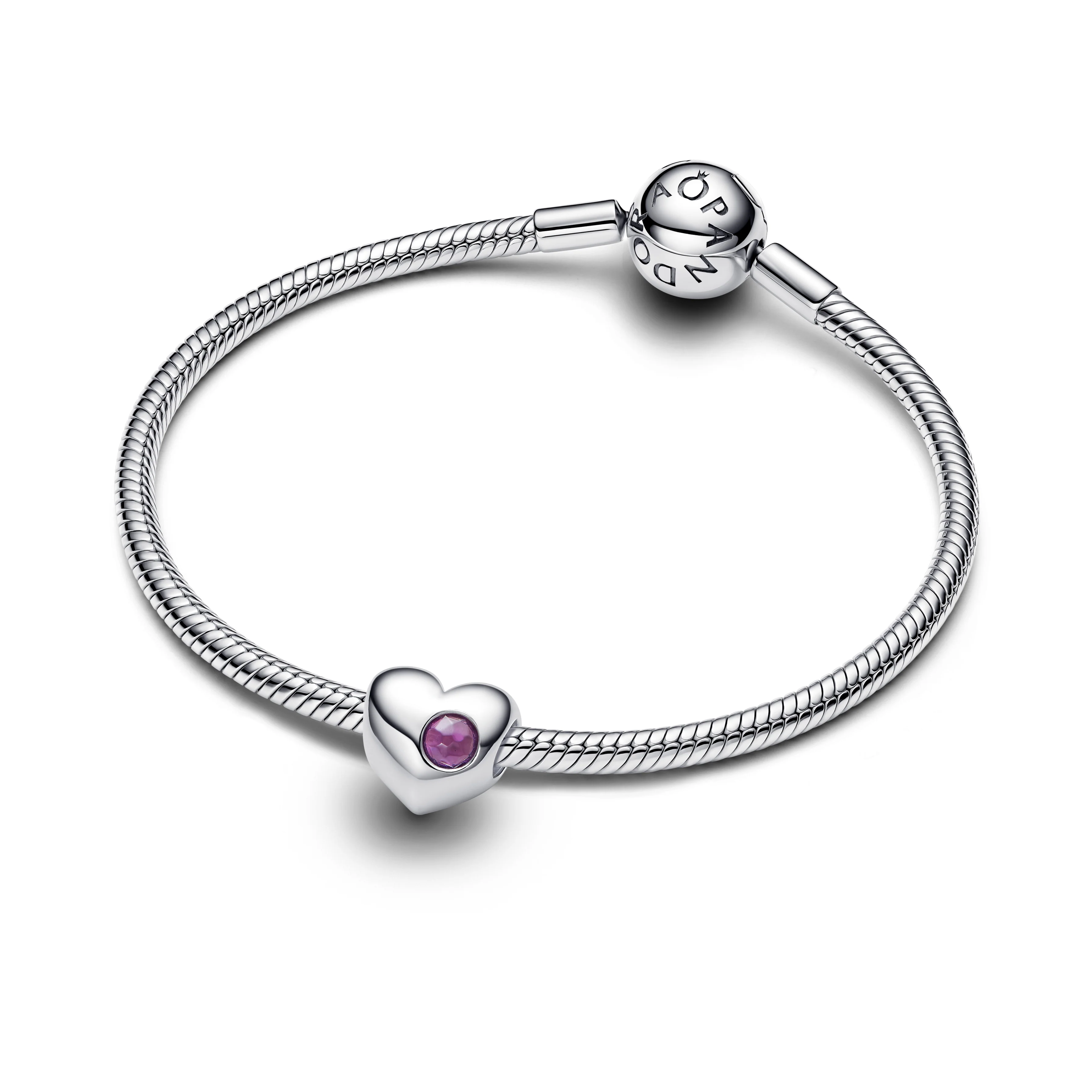 Engravable Heart Sterling Silver Charm With Sweet Grape Purple Crystal - Image 3
