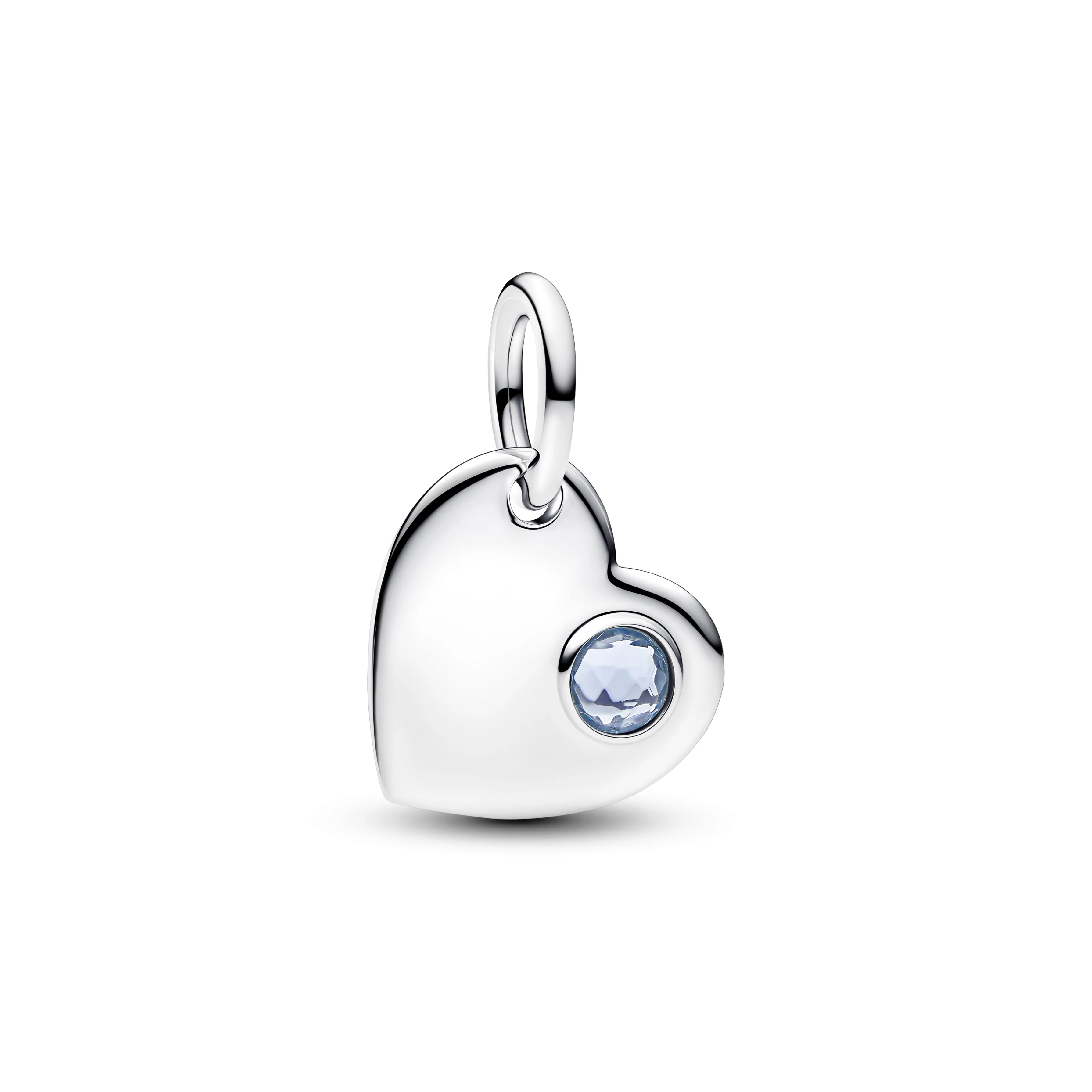 Engravable Heart Sterling Silver Dangle With Sea Aqua Blue Crystal