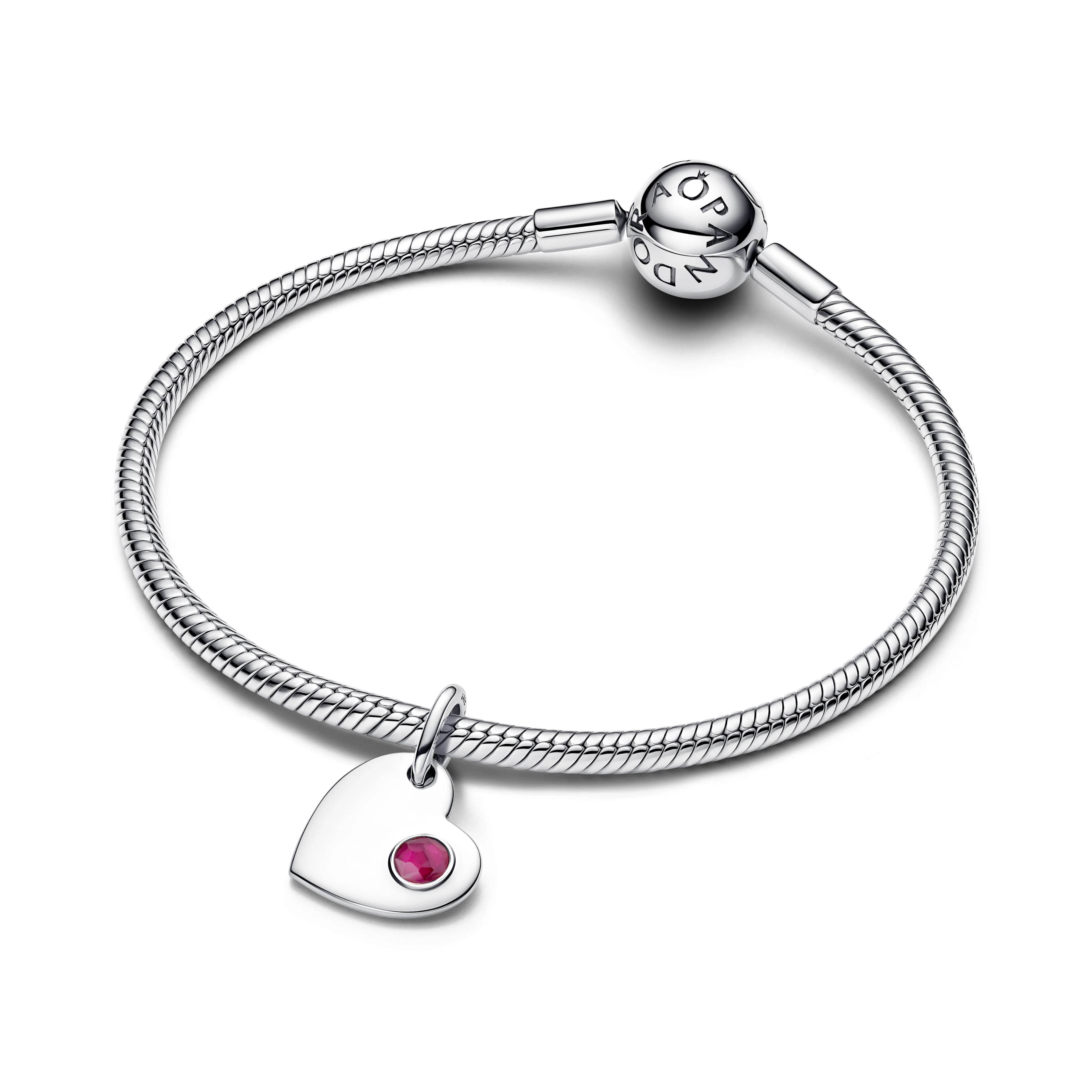 Engravable Heart Sterling Silver Dangle With True Red Crystal - Image 3