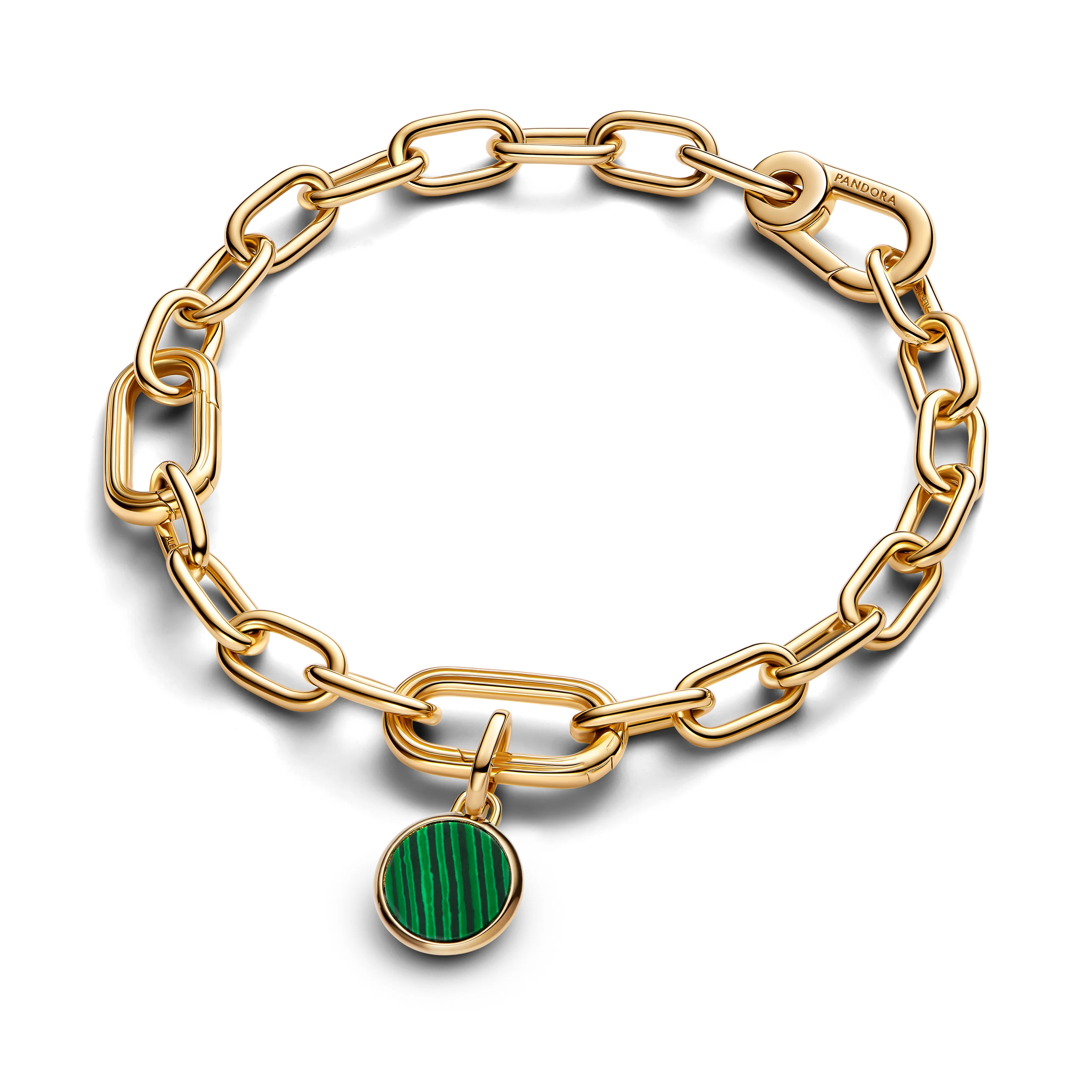 Engravable Round 14K Gold-Plated Mini Medallion With Man-Made Imitation Of Malachite - Image 3