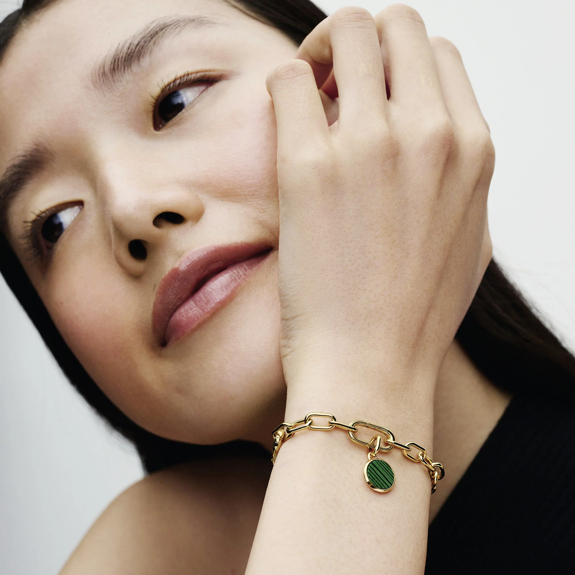 Engravable Round 14K Gold-Plated Mini Medallion With Man-Made Imitation Of Malachite - Image 5
