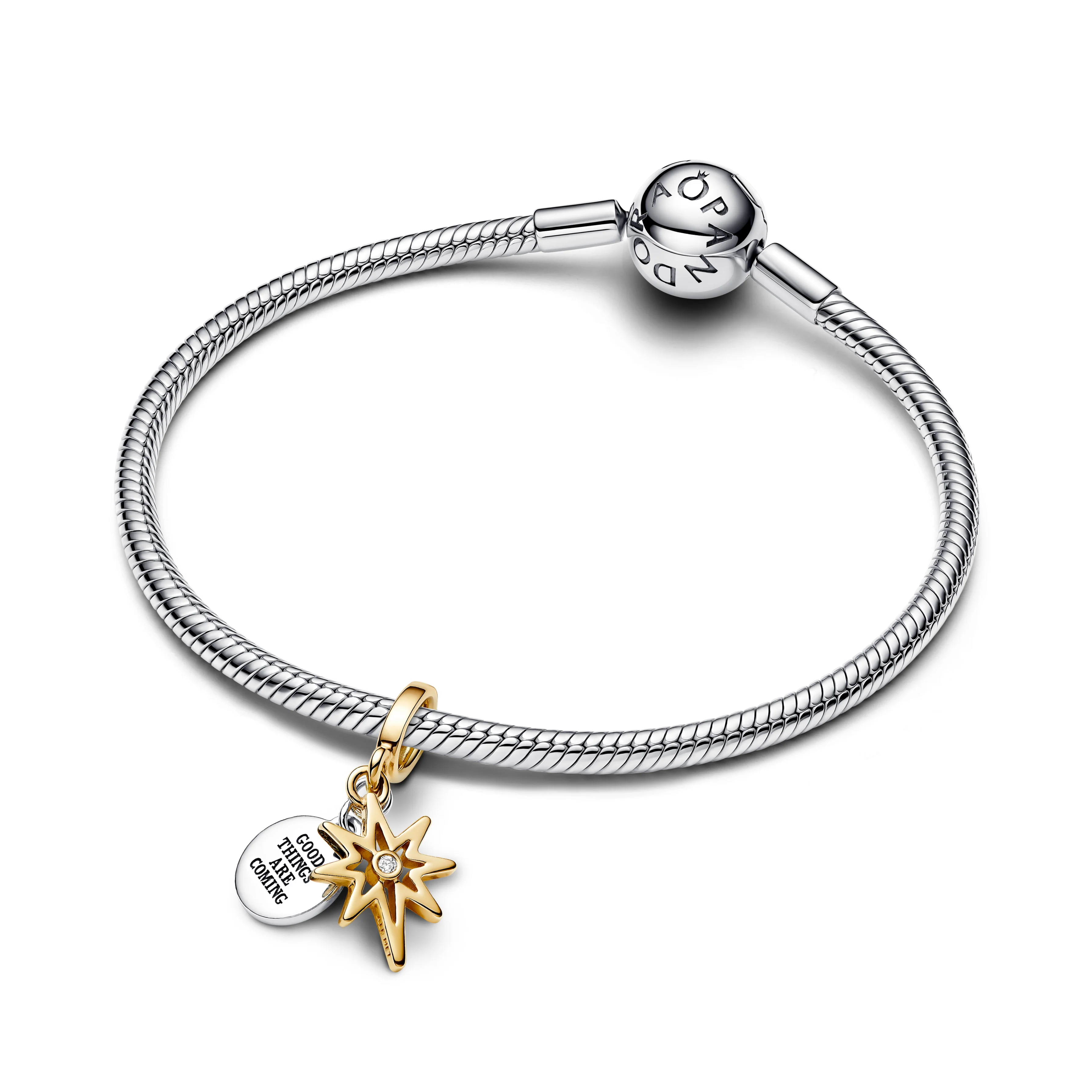 Engravable Star Sterling Silver And 14K Gold Plated Double Dangle With 0.016 Ct Tw G-I Vs2+ Round Brilliant Lab-Grown Diamond - Image 2