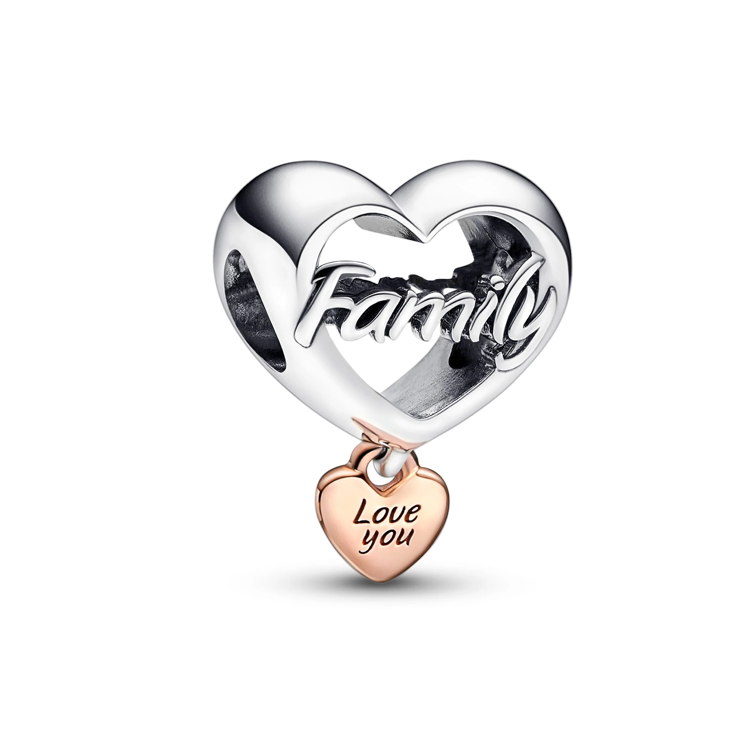 Family Heart Sterling Silver And 14K Rose Gold-Plated Charm - Image 4