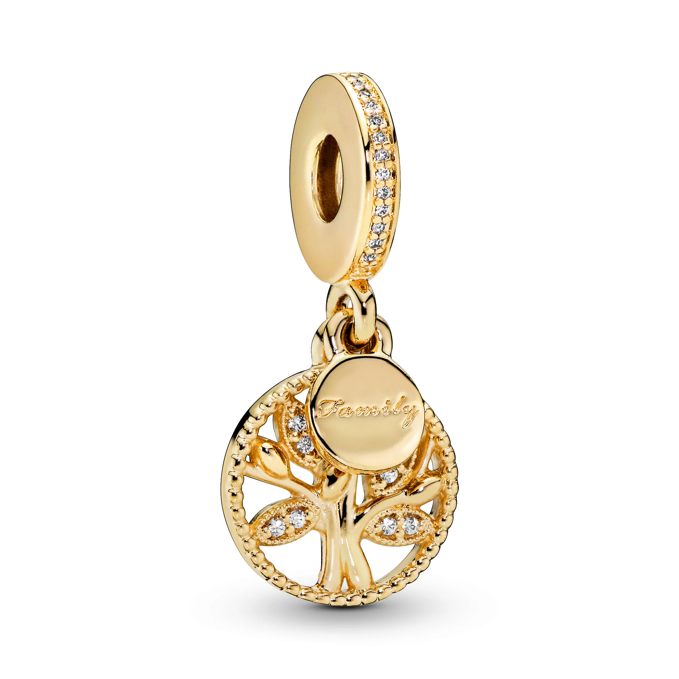 Family Tree 14K Gold-Plated Dangle With Clear Cubic Zirconia