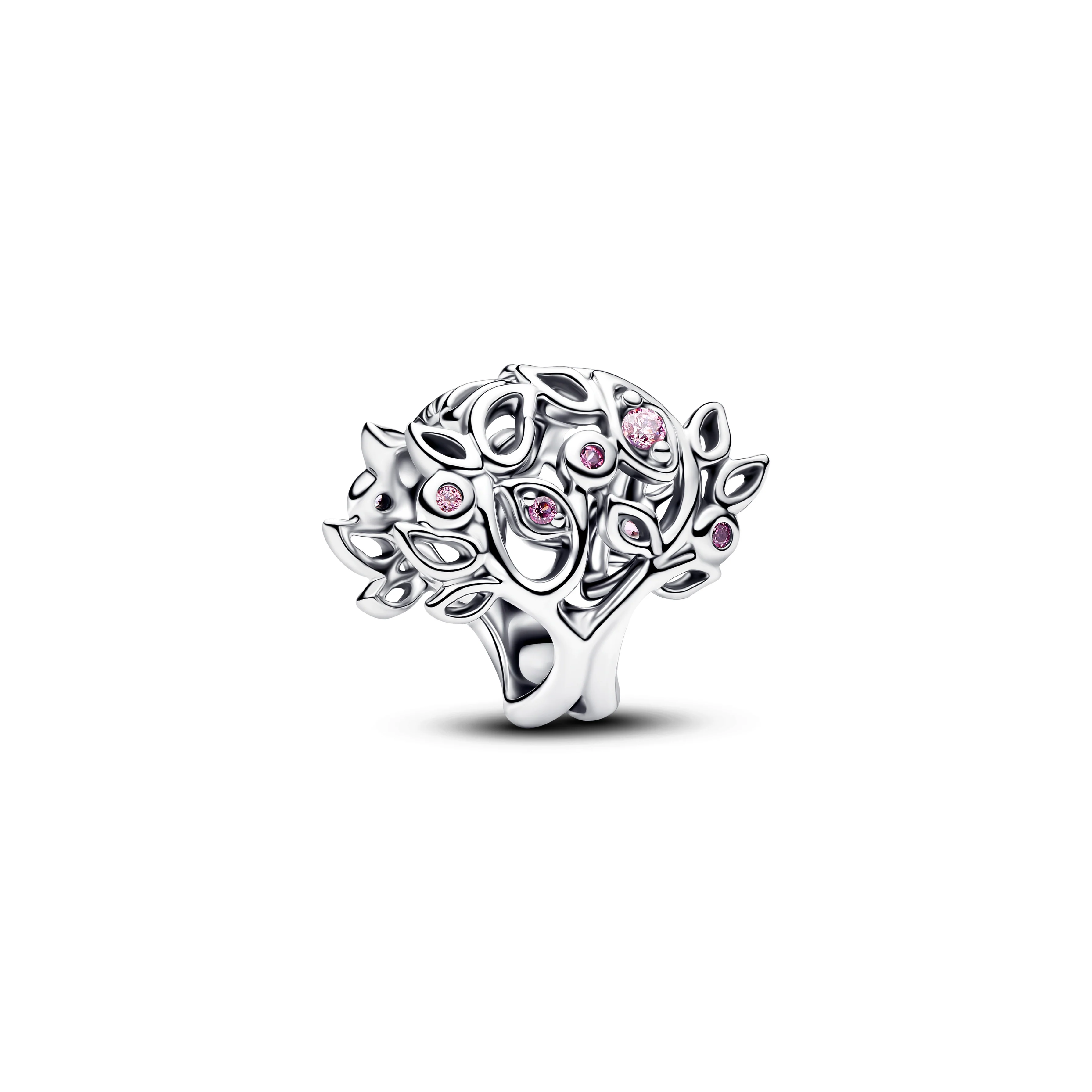 Family Tree Sterling Silver Charm With Fancy Pink Cubic Zirconia And Fuchsia Rose Crystal - Image 2