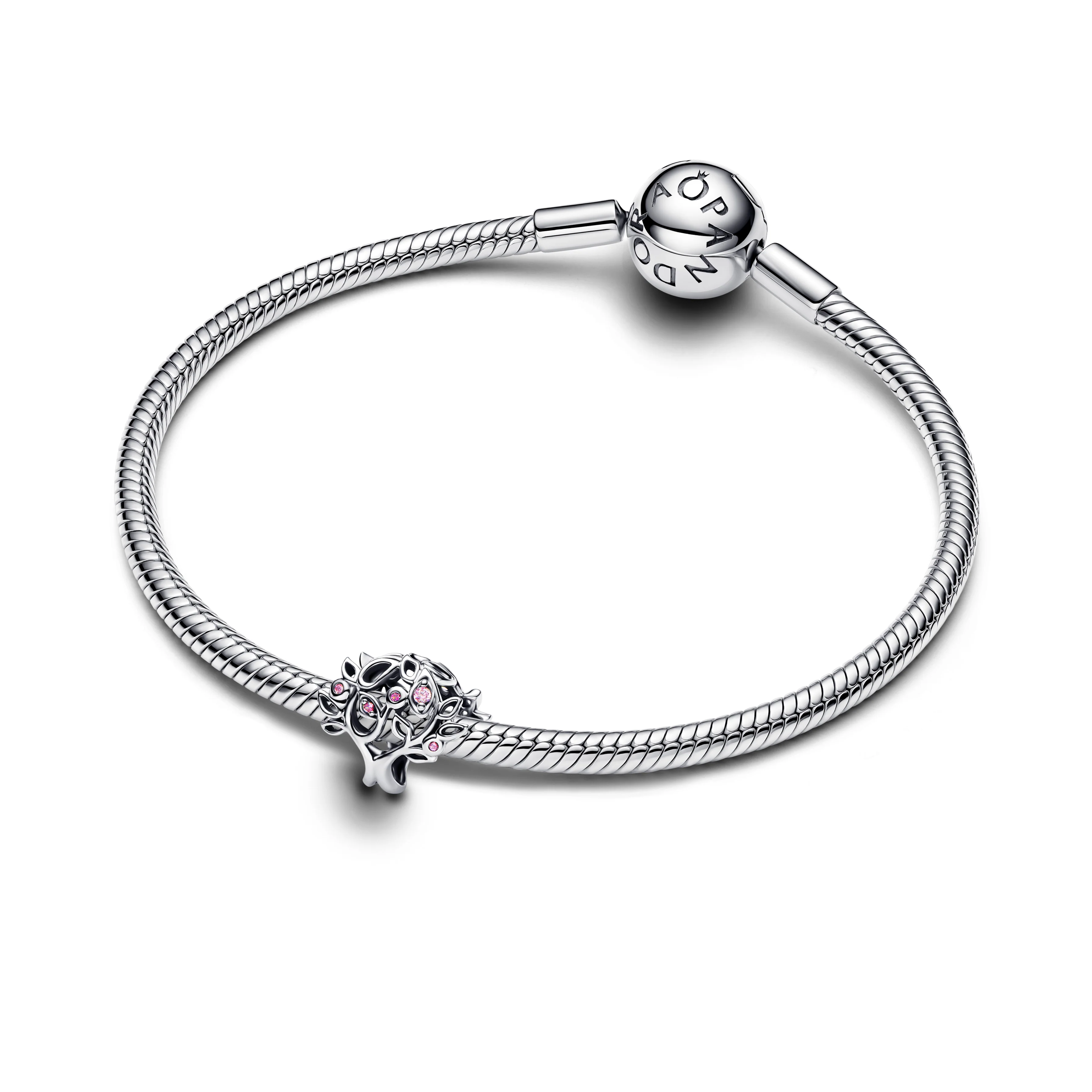 Family Tree Sterling Silver Charm With Fancy Pink Cubic Zirconia And Fuchsia Rose Crystal - Image 3