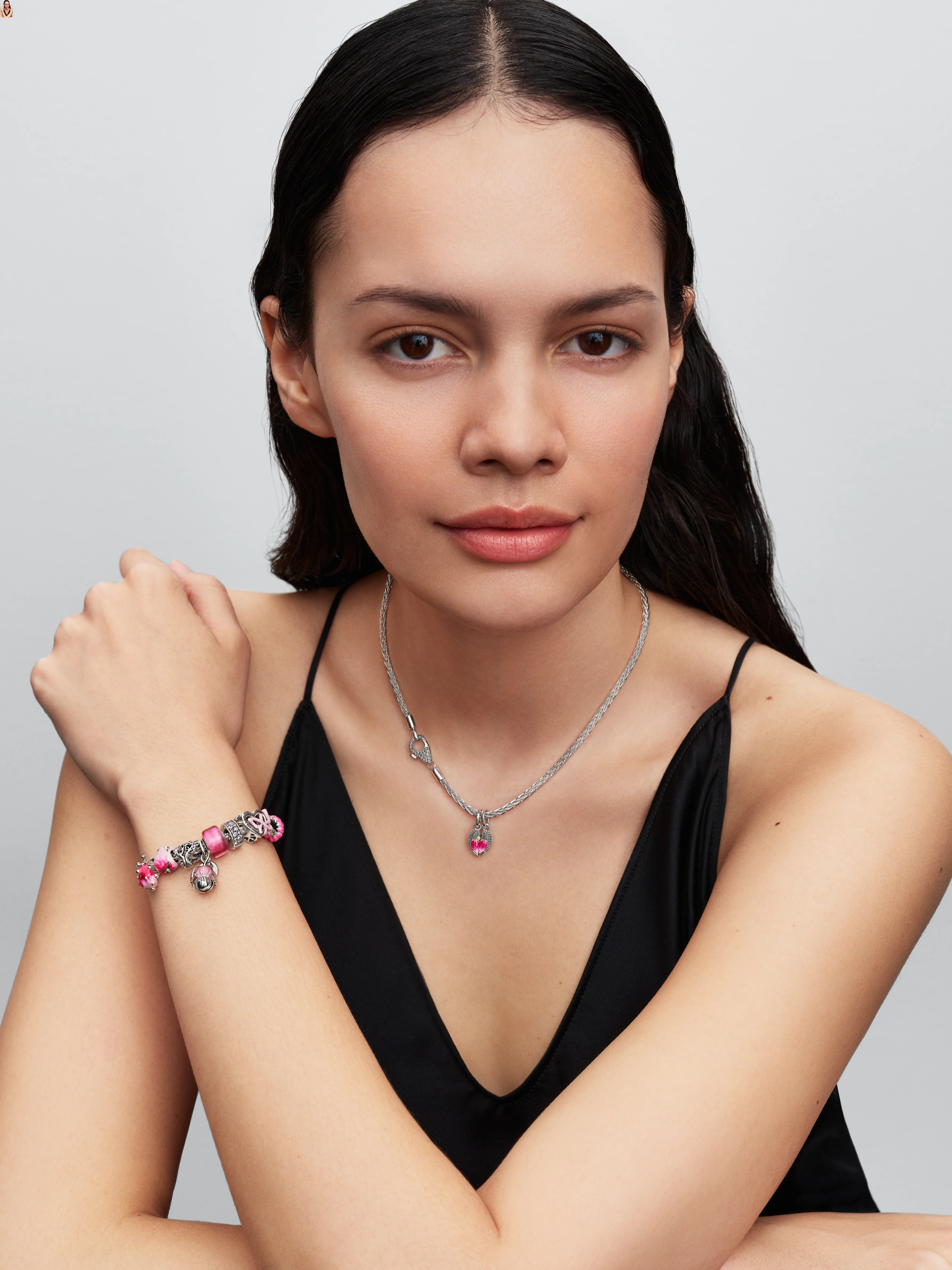 Family Tree Sterling Silver Charm With Fancy Pink Cubic Zirconia And Fuchsia Rose Crystal - Image 5