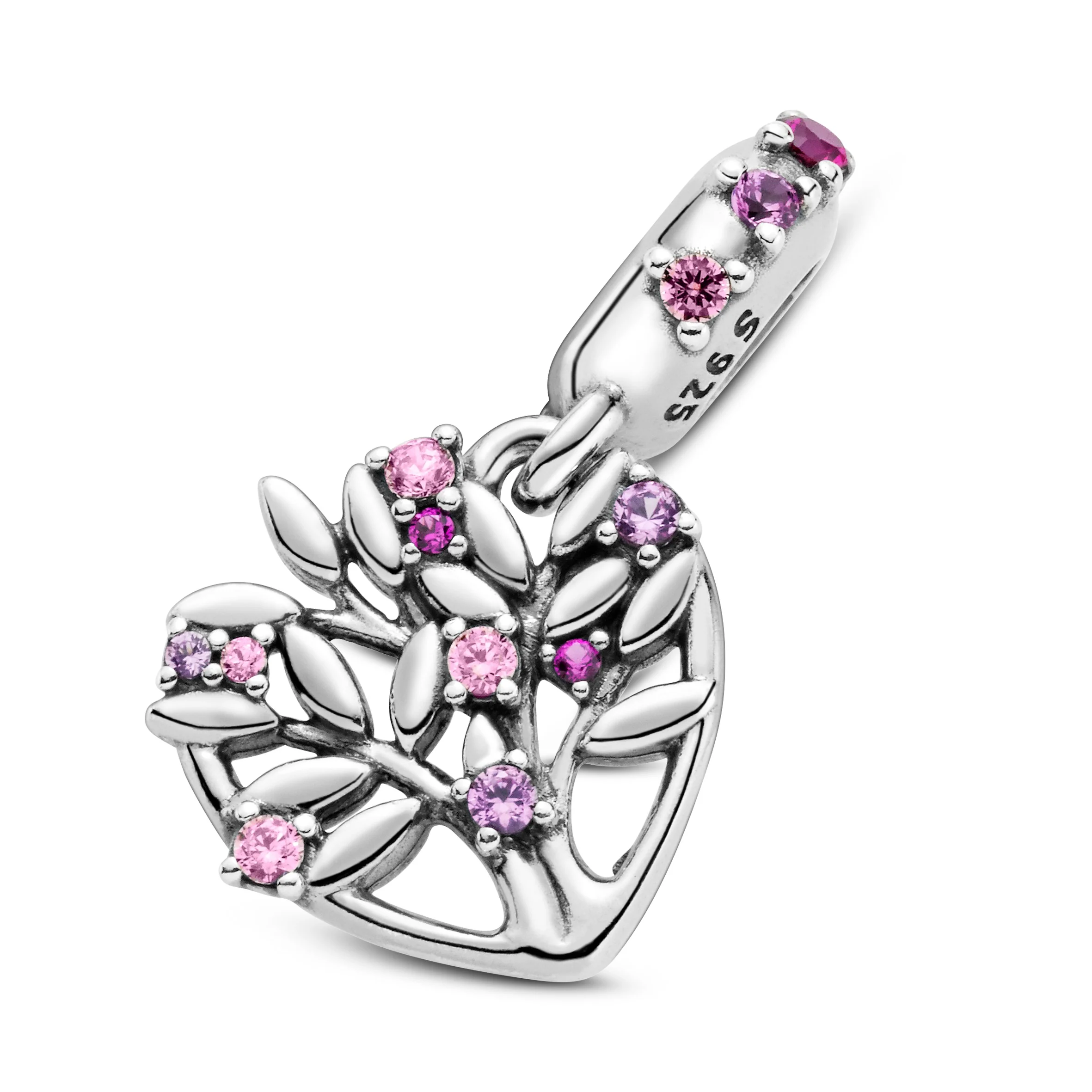 Family Tree Sterling Silver Dangle With Fancy Fairy Tale Pink Cubic Zirconia, Synthetic Pink Sapphire And Synthetic Ruby - Image 6