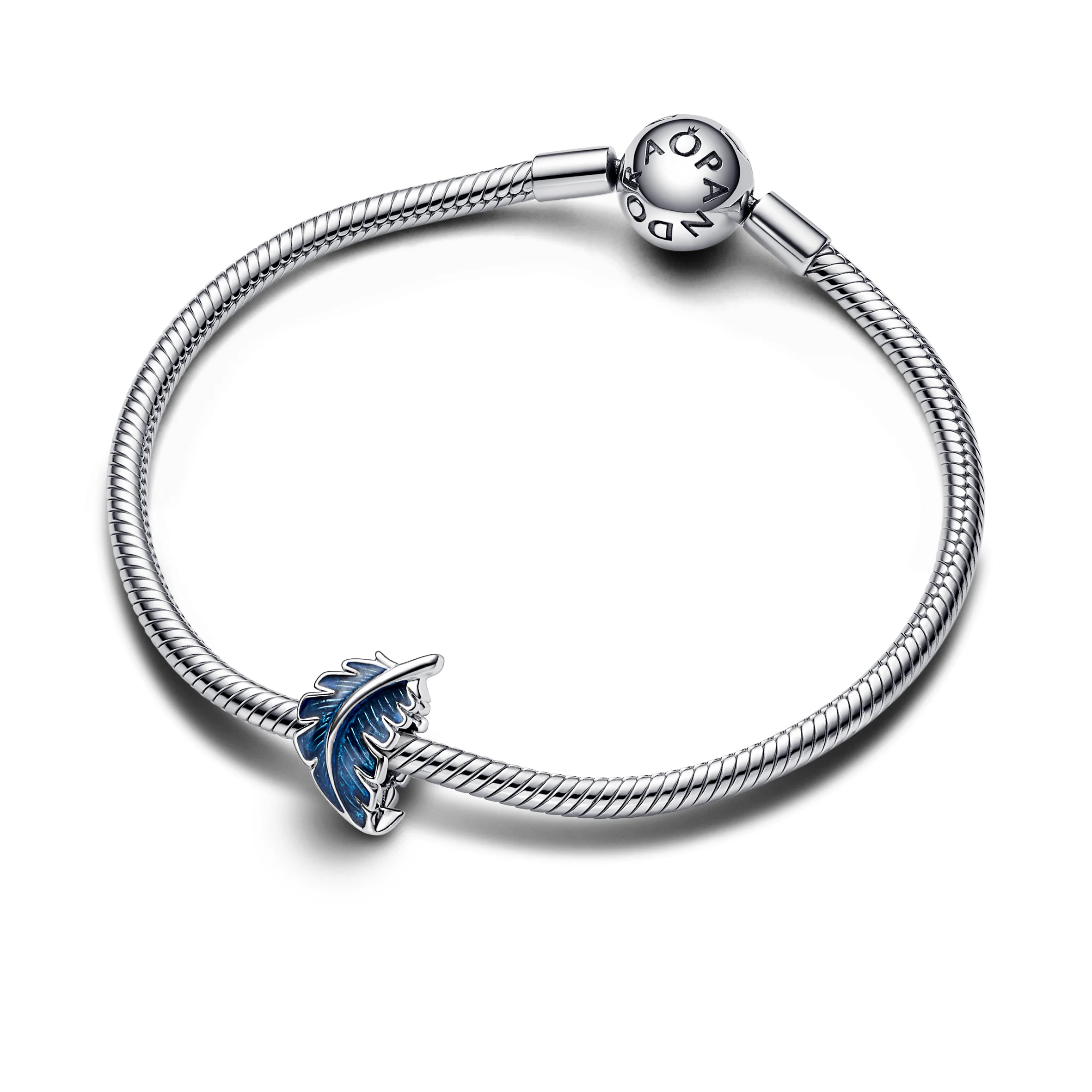 Feather Sterling Silver Charm With Transparent Blue Enamel - Image 4