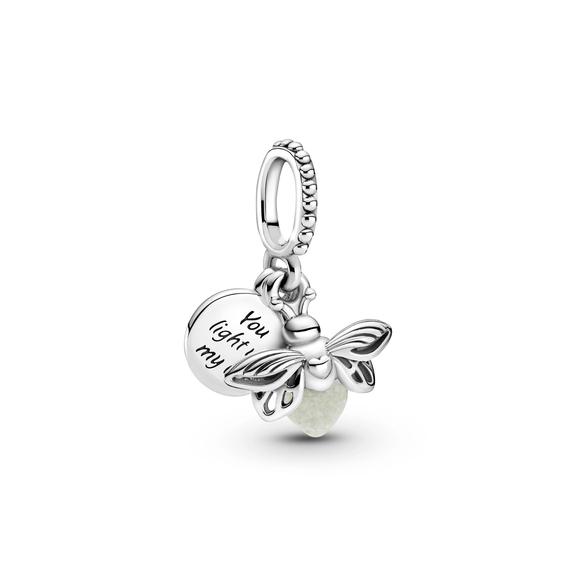 Firefly Sterling Silver Dangle With Milky Green Photoluminescent Glass