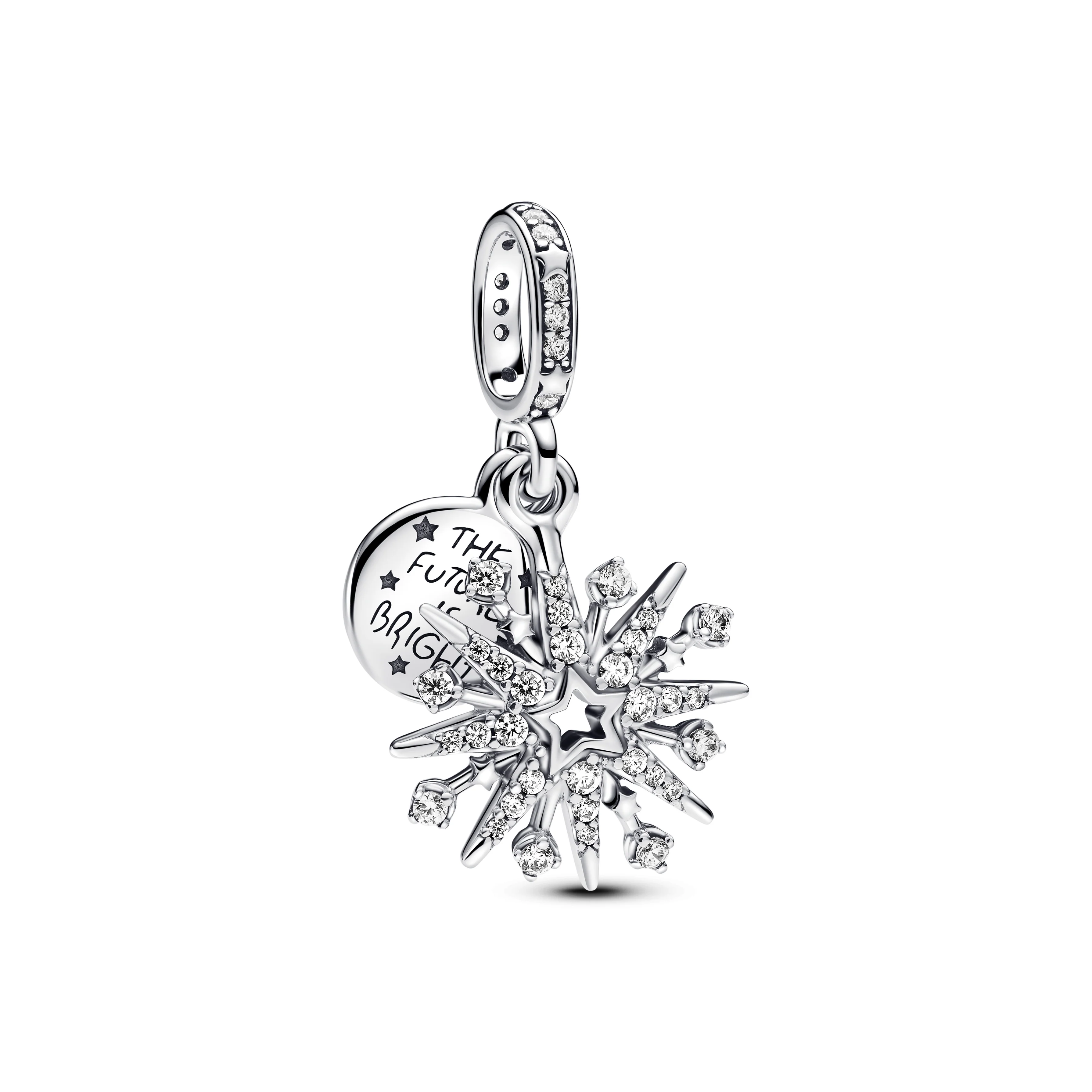 Firework Sterling Silver Double Dangle With Clear Cubic Zirconia