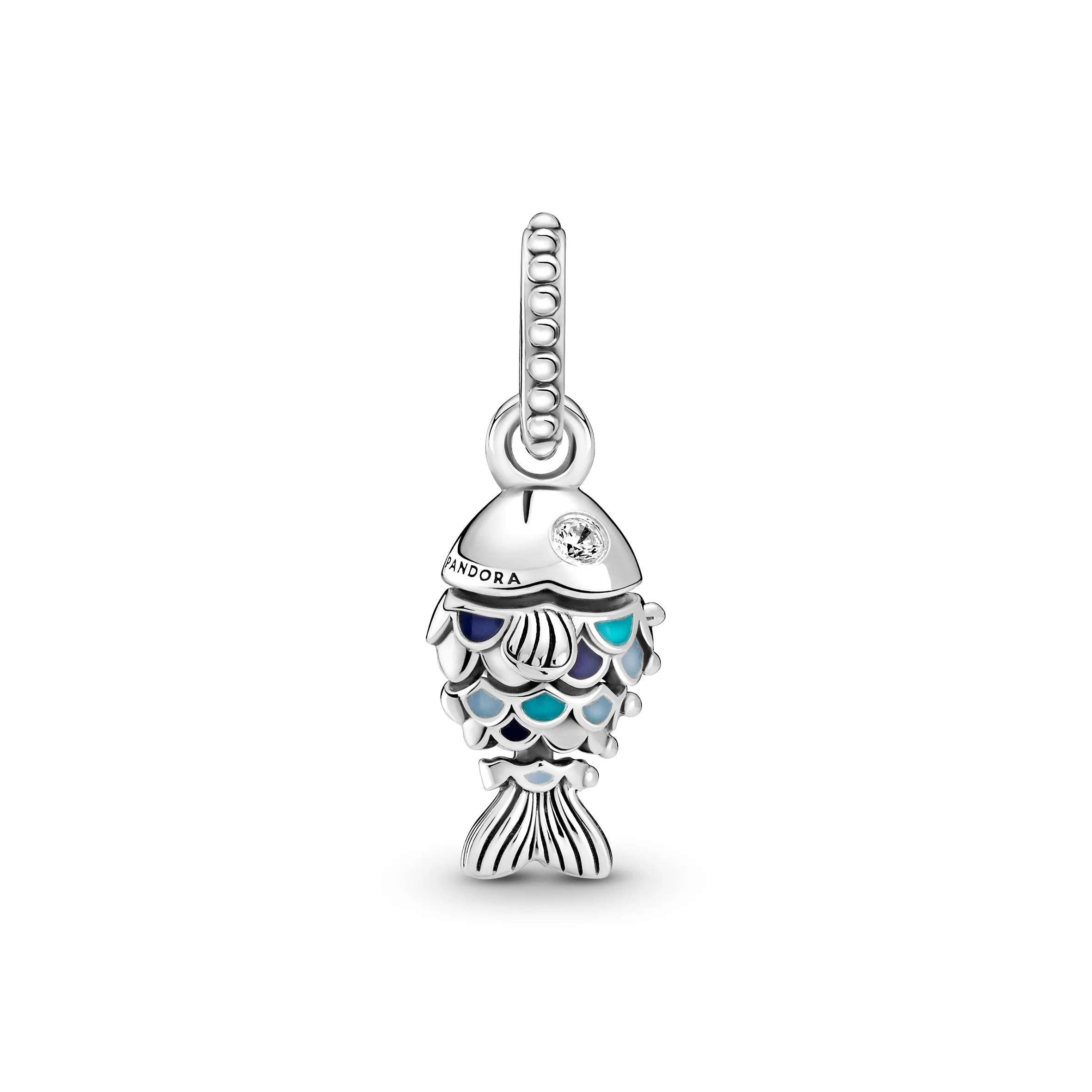 Fish Sterling Silver Dangle With Clear Cubic Zirconia, True Navy, Capri Blue And Pastel Blue Enamel - Image 4