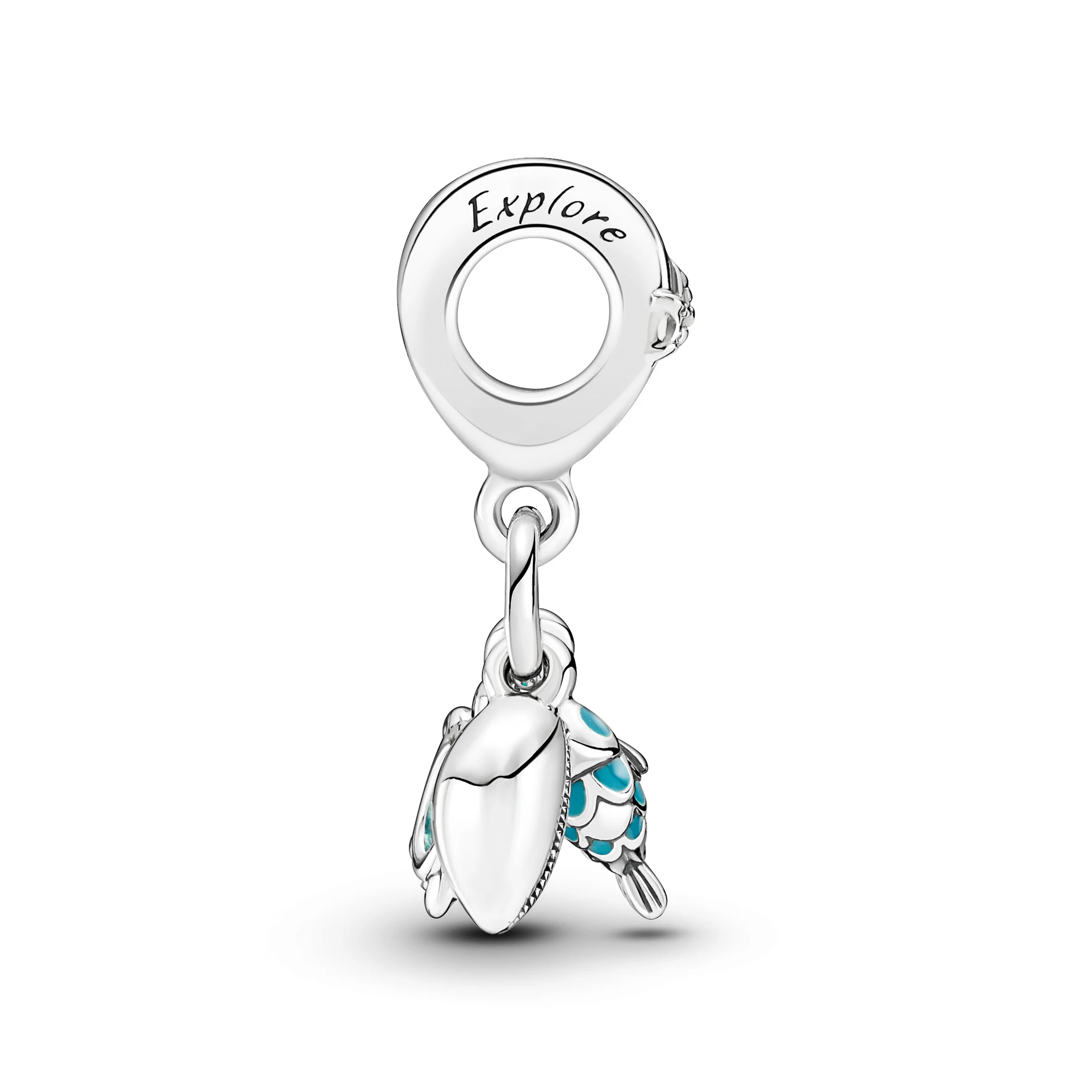 Fish, Turtle And Shell Sterling Silver Dangle With Bi-Color Green Blue Murano Glass And Turquoise Enamel - Image 6