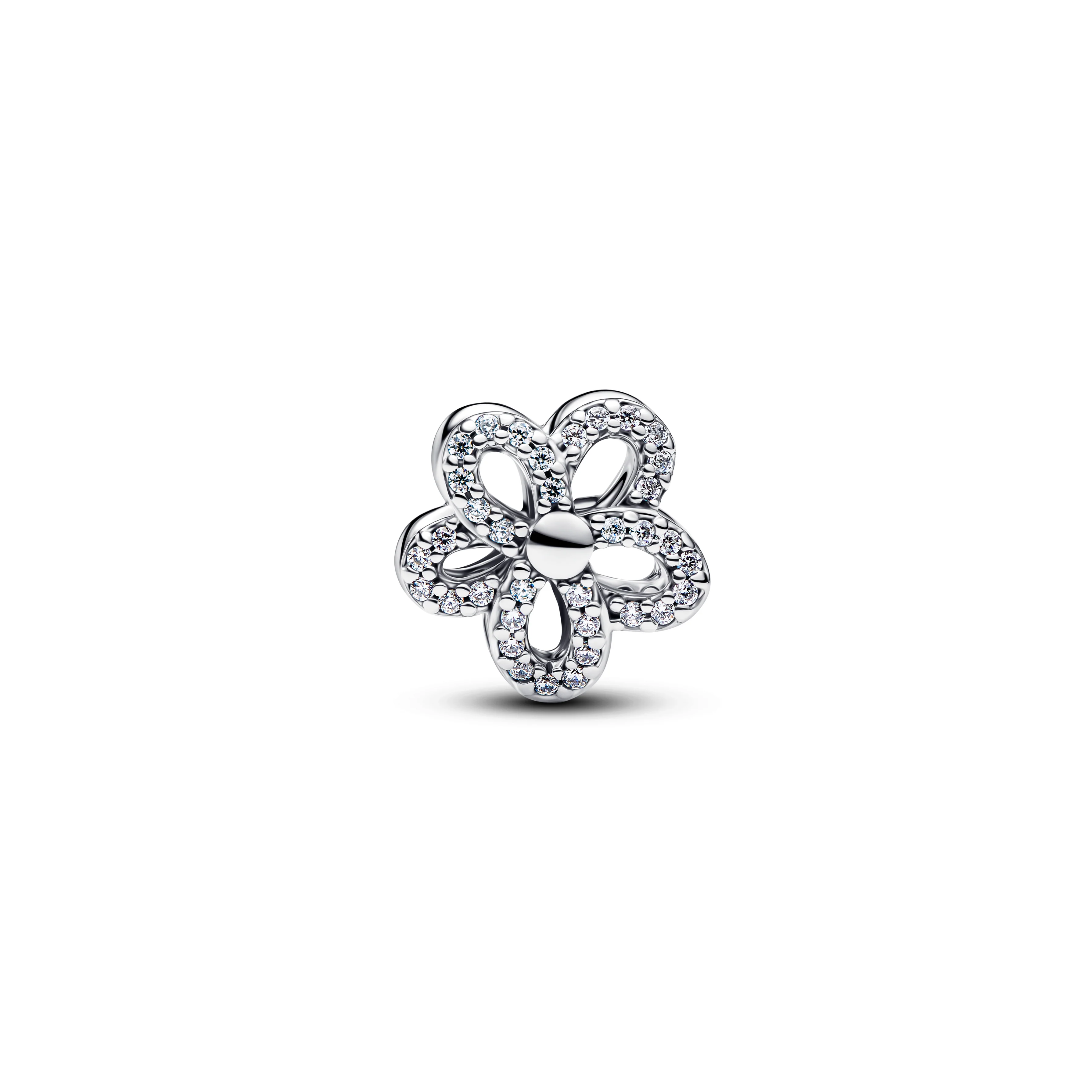 Flower Sterling Silver And 14K Gold-Plated Charm With Clear Cubic Zirconia