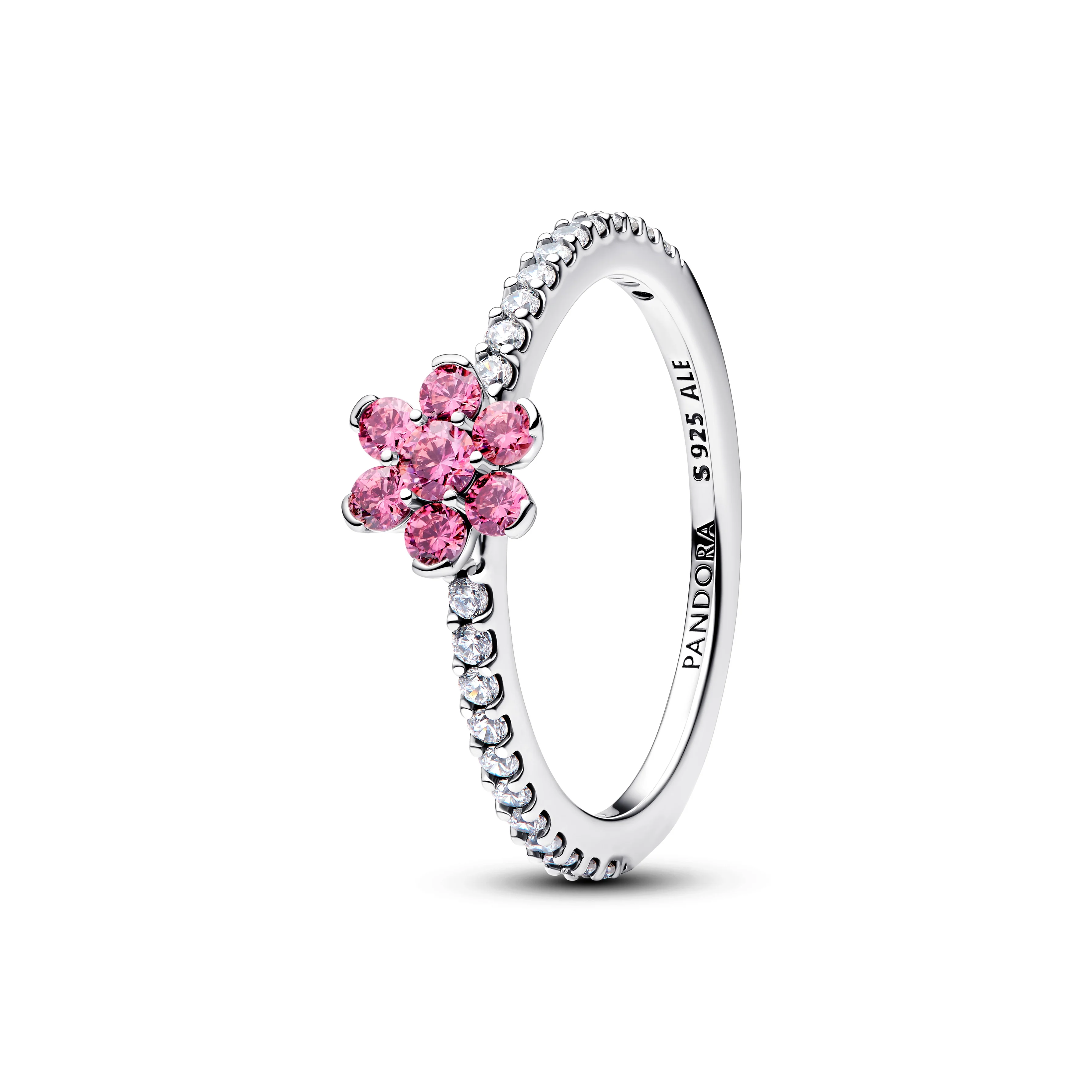 Flower Sterling Silver Ring With Fancy Pink And Clear Cubic Zirconia