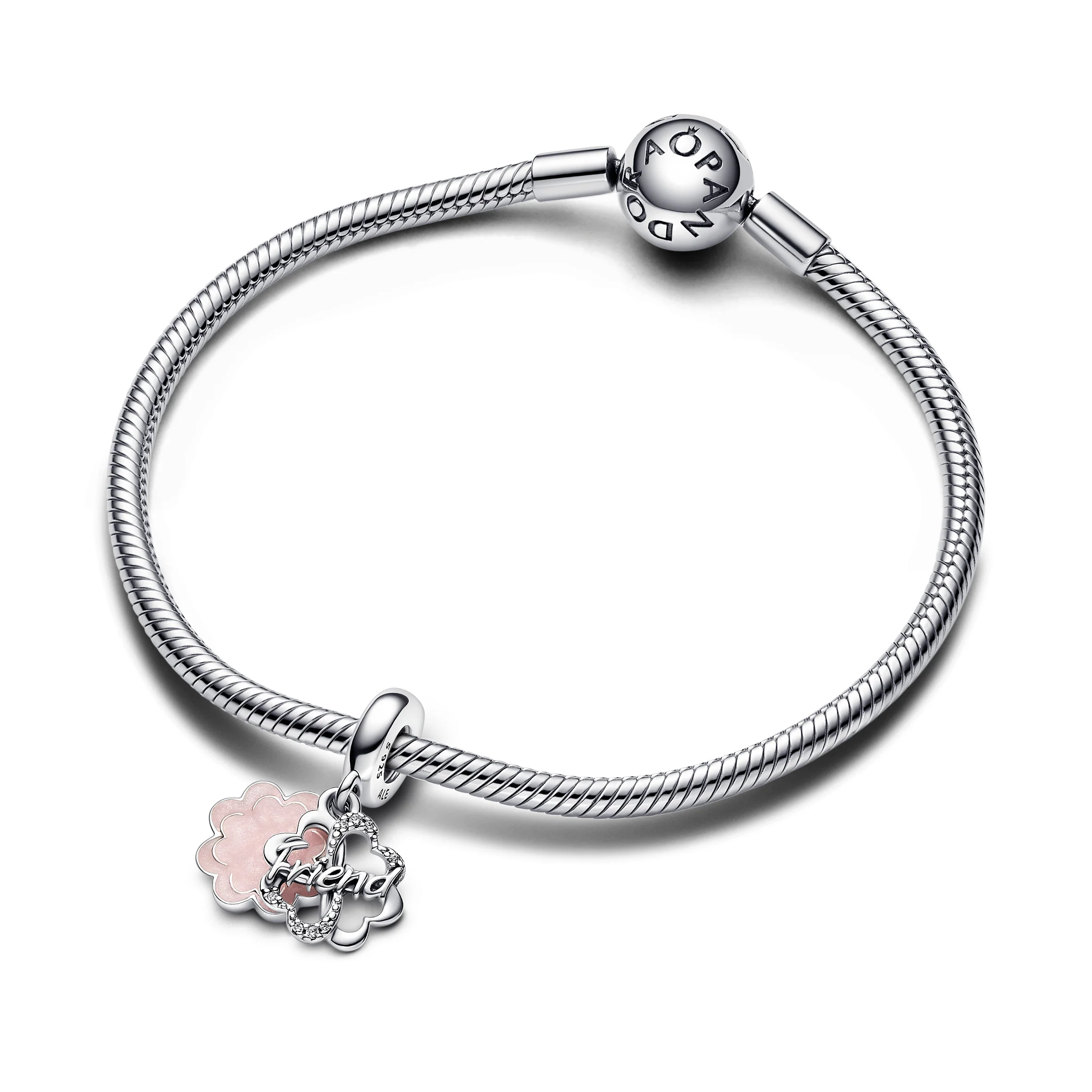 Friend Sterling Silver Dangle With Clear Cubic Zirconia And Glittery Pink Enamel - Image 4