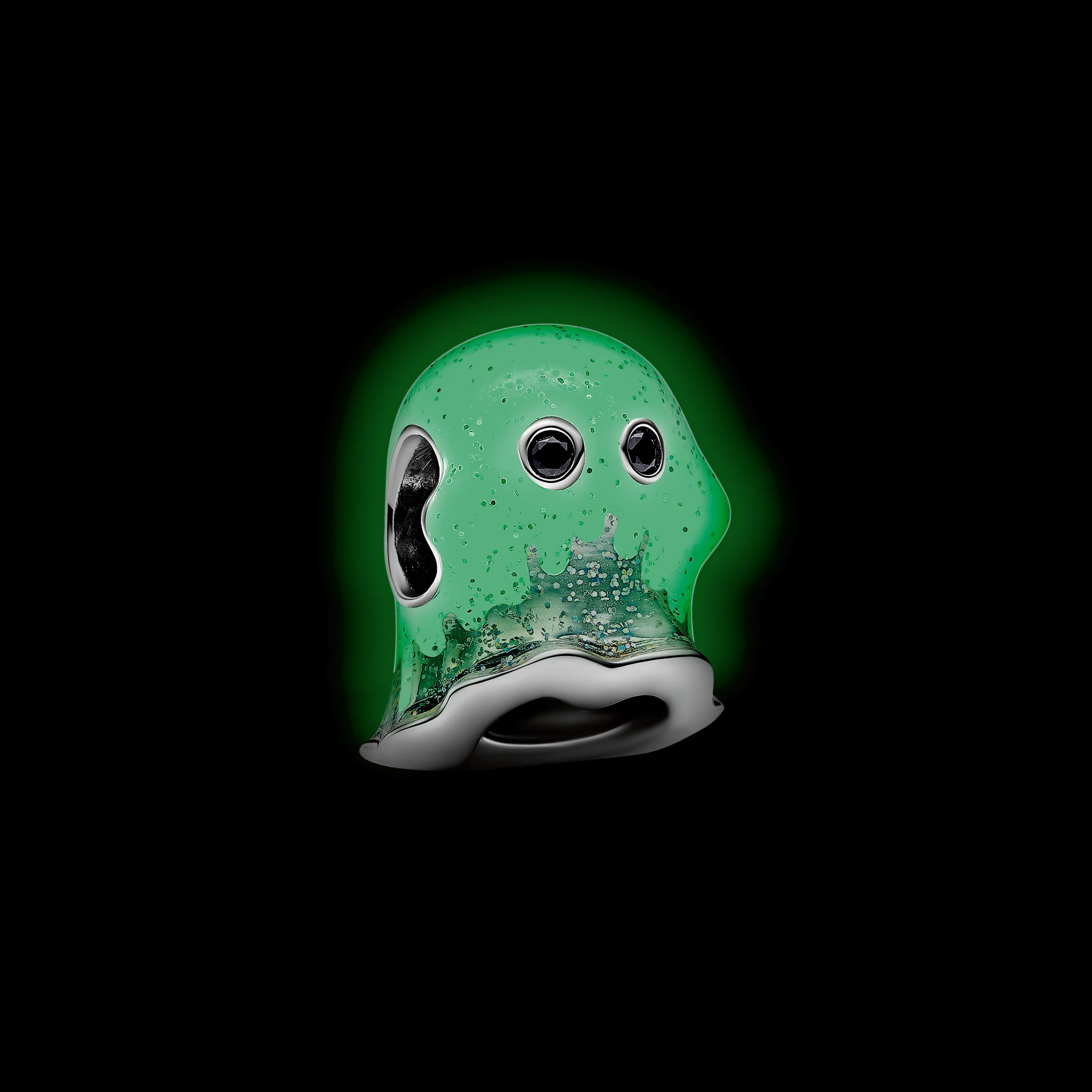 Ghost Sterling Silver Charm With Black Crystal And Shimmering White Glow In The Dark Enamel - Image 4