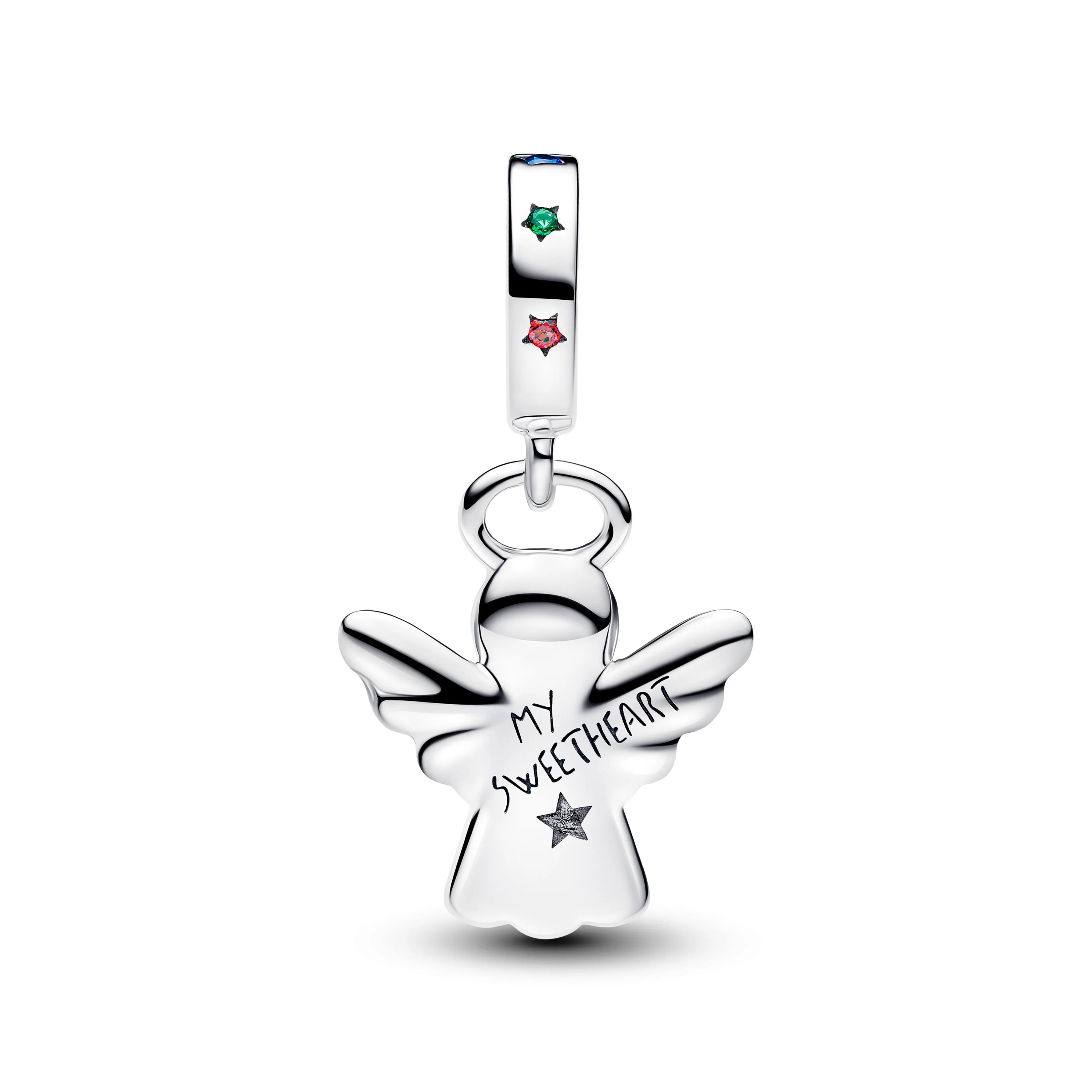 Gingerbread Angel Sterling Silver Dangle With Red Cubic Zirconia, Royal Green, Stellar Blue And Royal Blue Crystal And Enamel - Image 3