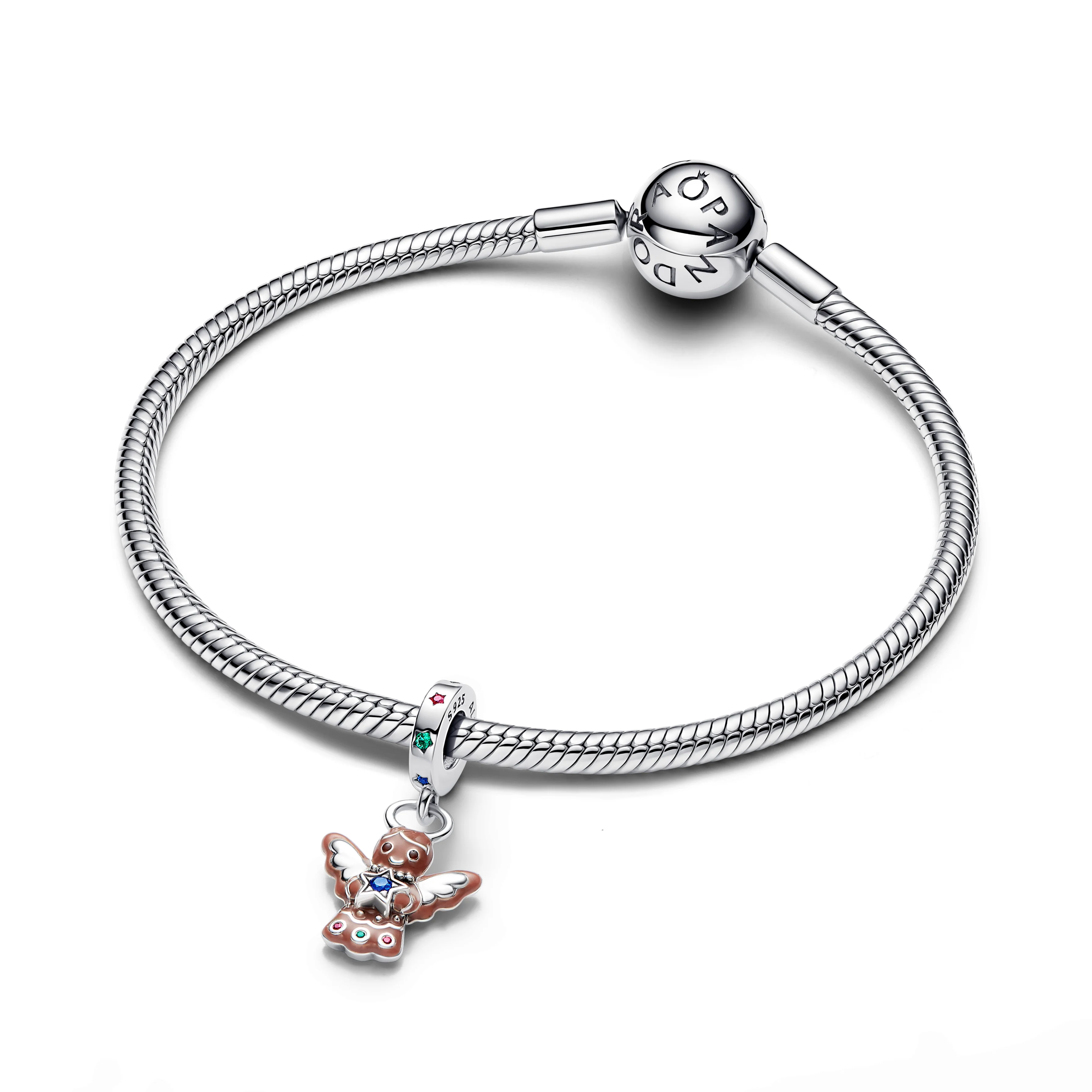 Gingerbread Angel Sterling Silver Dangle With Red Cubic Zirconia, Royal Green, Stellar Blue And Royal Blue Crystal And Enamel - Image 4