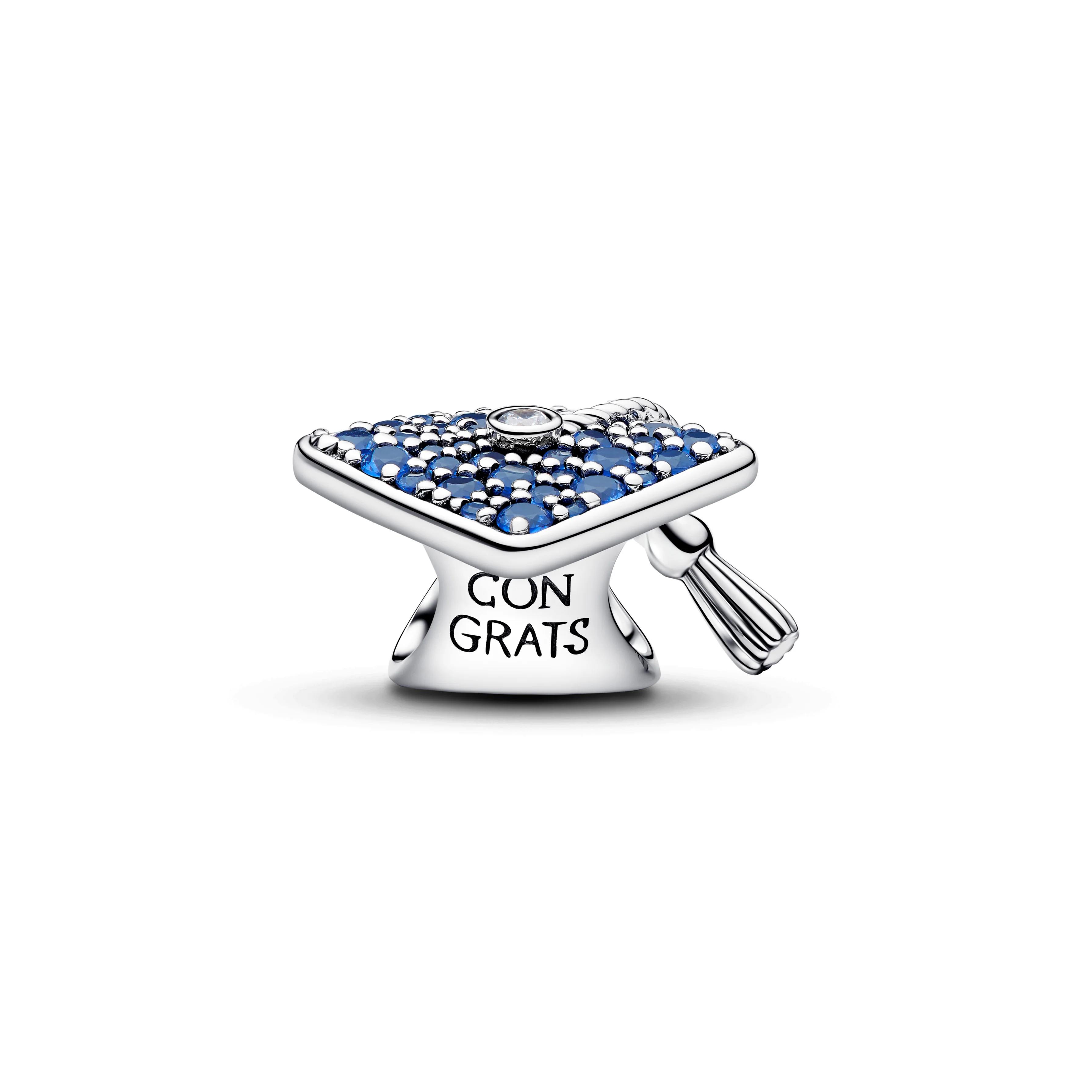 Graduation Cap Sterling Silver Charm With Stellar Blue Crystal And Clear Cubic Zirconia