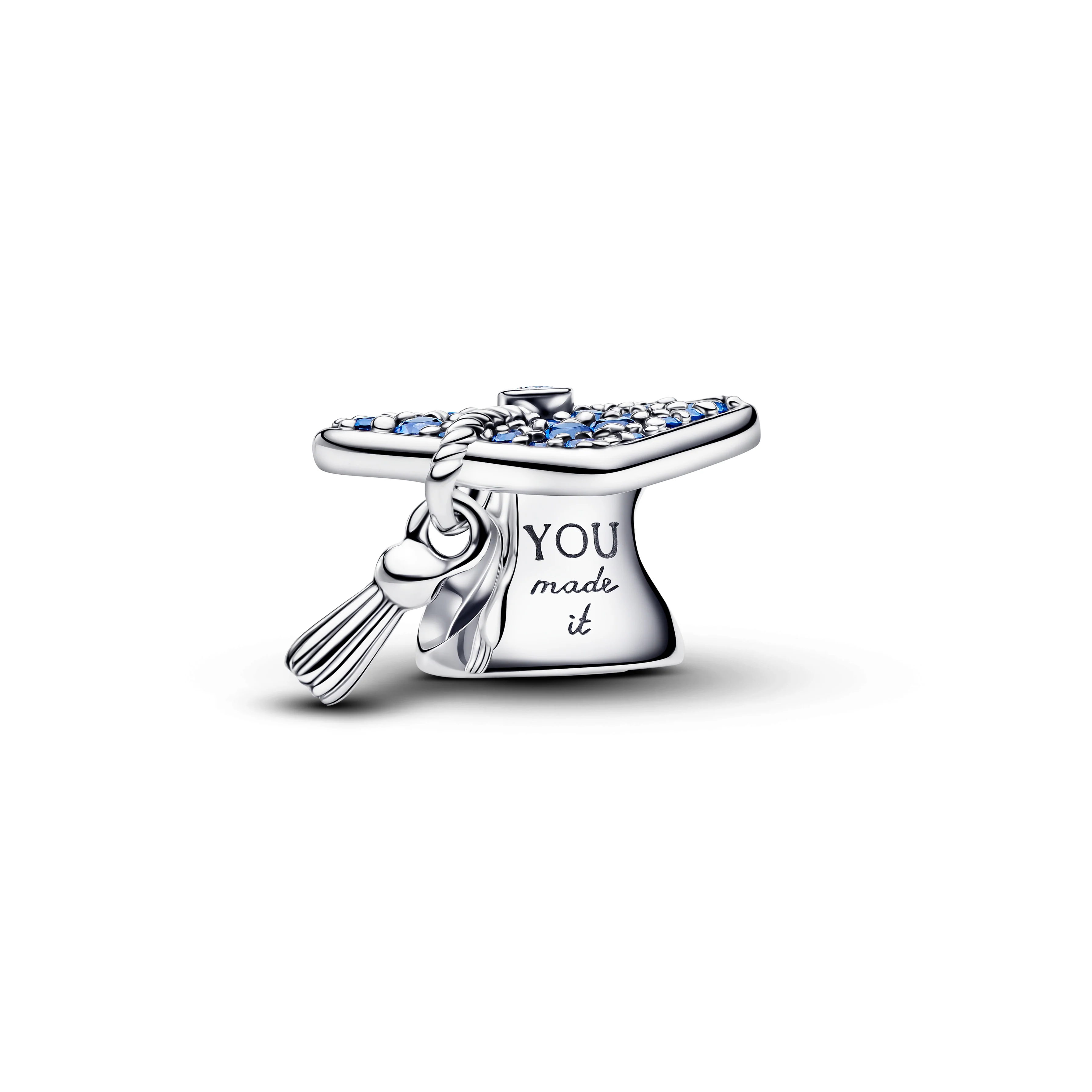 Graduation Cap Sterling Silver Charm With Stellar Blue Crystal And Clear Cubic Zirconia - Image 2