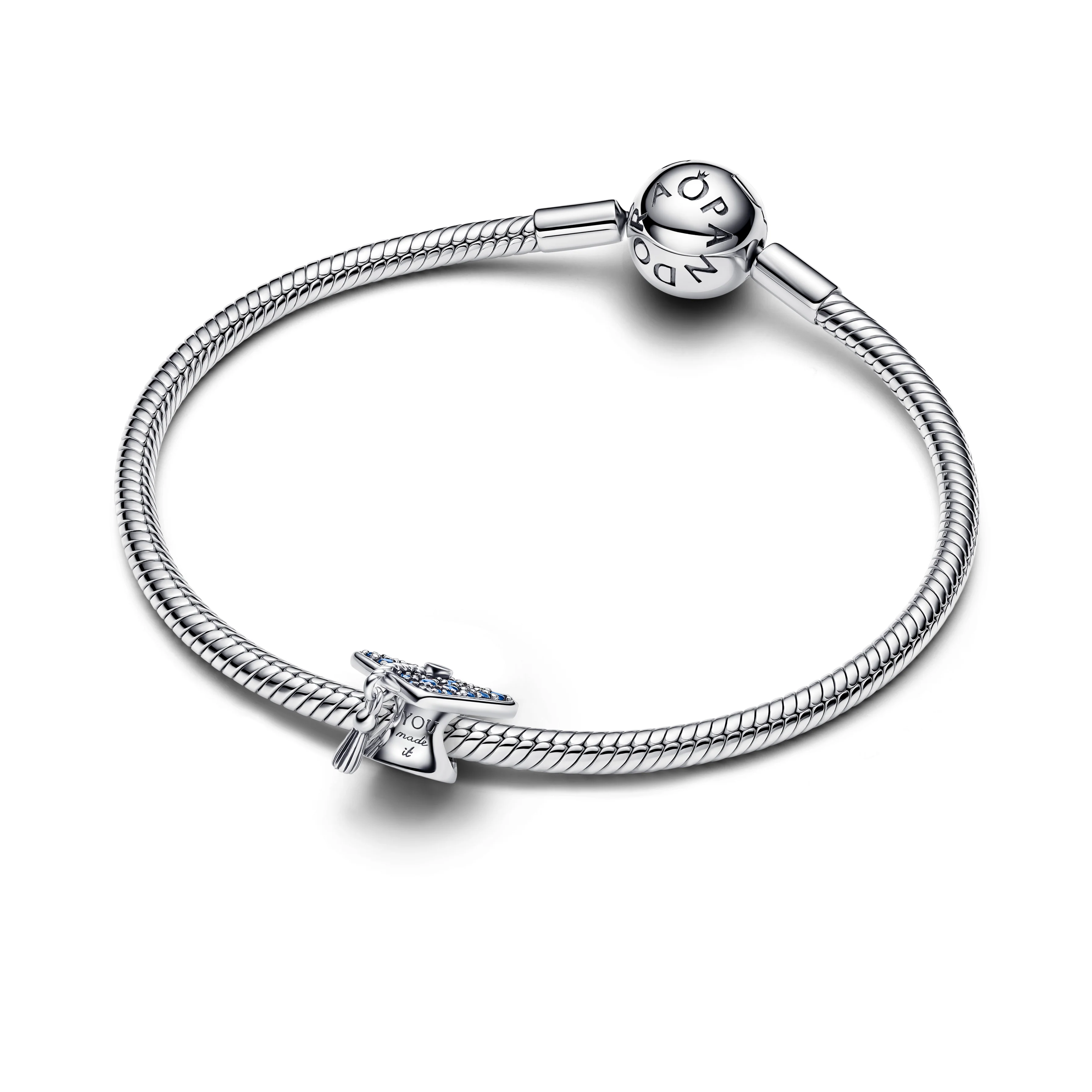 Graduation Cap Sterling Silver Charm With Stellar Blue Crystal And Clear Cubic Zirconia - Image 3