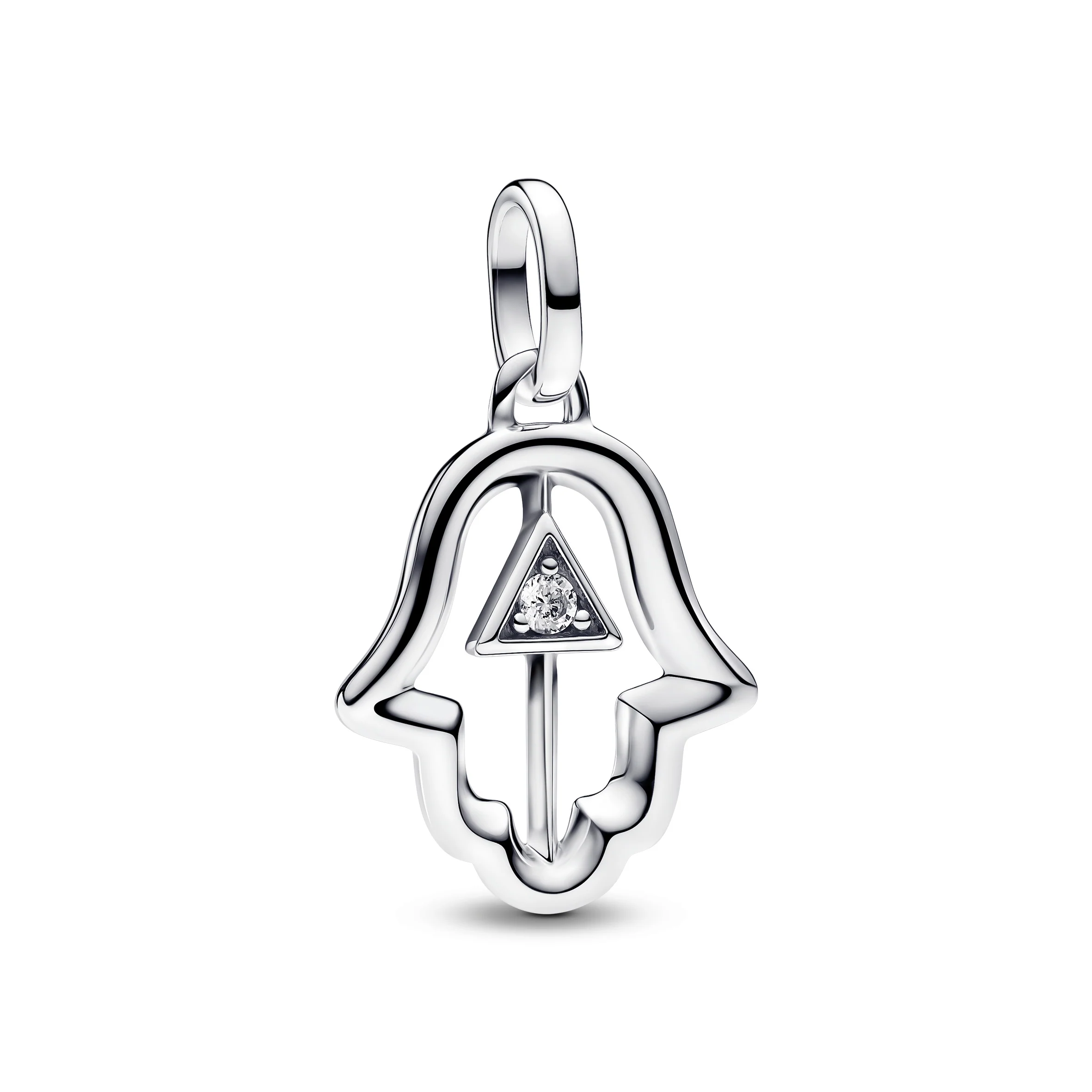 Hamsa Hand Sterling Silver Medallion With Clear Cubic Zirconia - Image 4