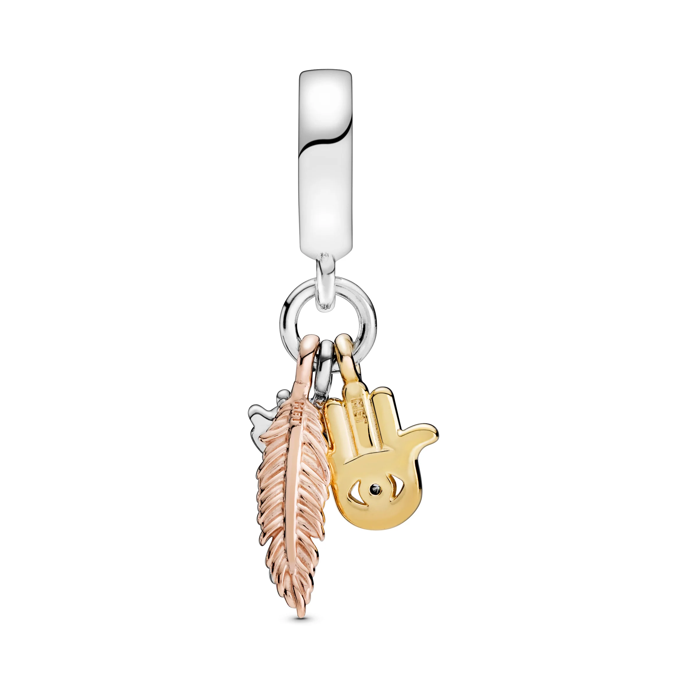 Hand, Eye And Feather Sterling Silver, 14K Gold-Plated And 14K Rose Gold-Plated Dangle With Clear Cubic Zirconia And Turquoise Enamel - Image 5