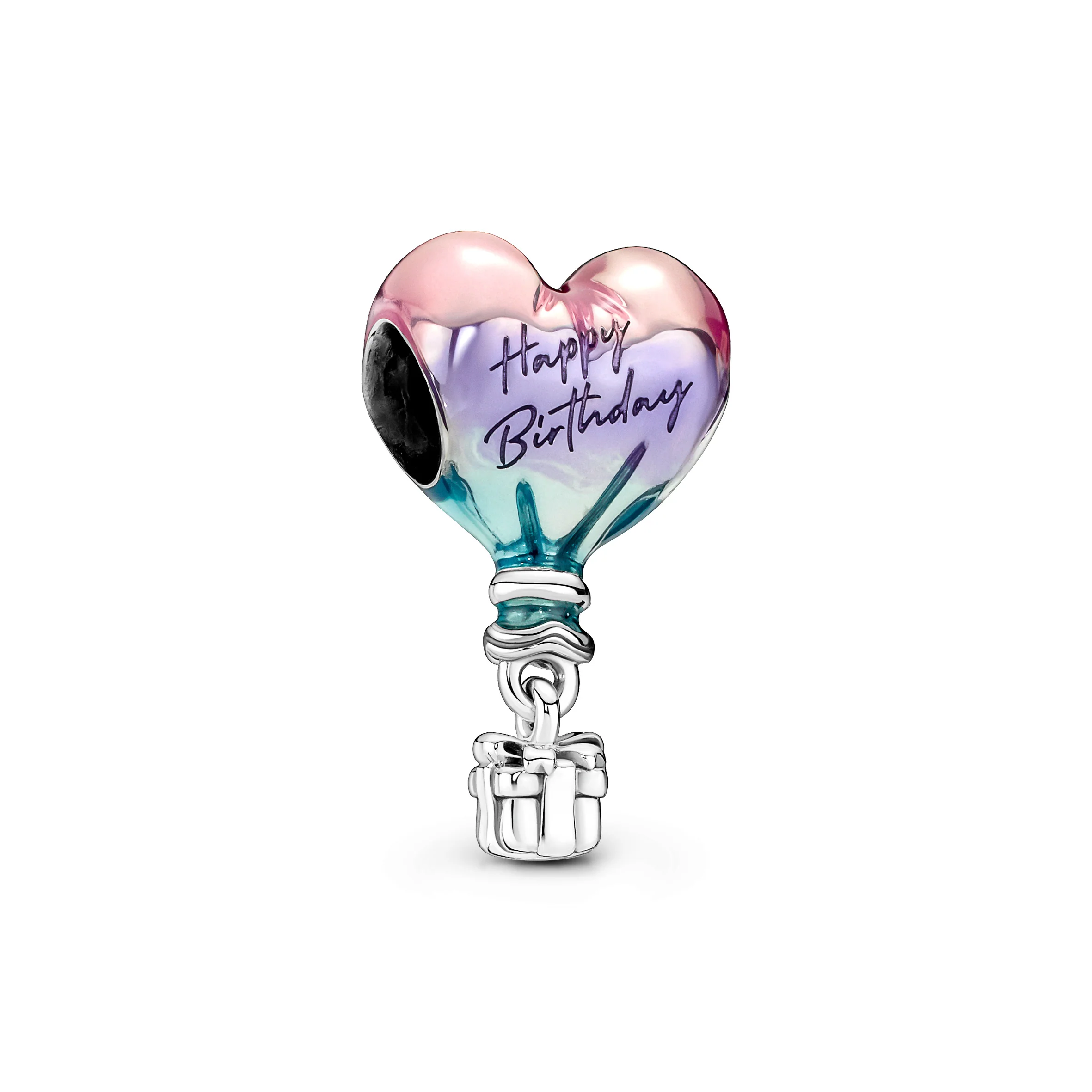 Happy Birthday Balloon Sterling Silver Charm With Shaded Transparent Pink, Purple And Blue Enamel - Image 4